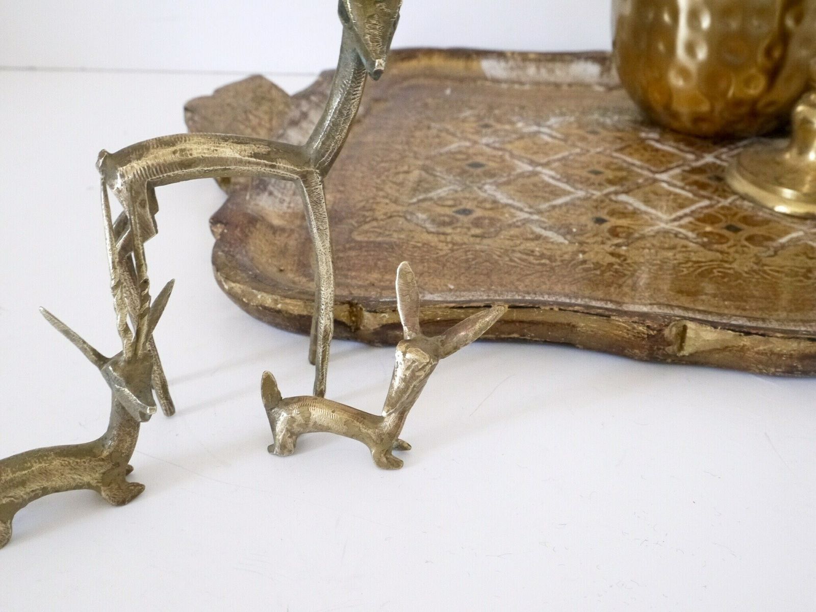 Mid Century Brass Of Antelope Figurines Ibex Deer Family Statue Art Woodland Animal Gazelle Sculpture Handmade photo buy
