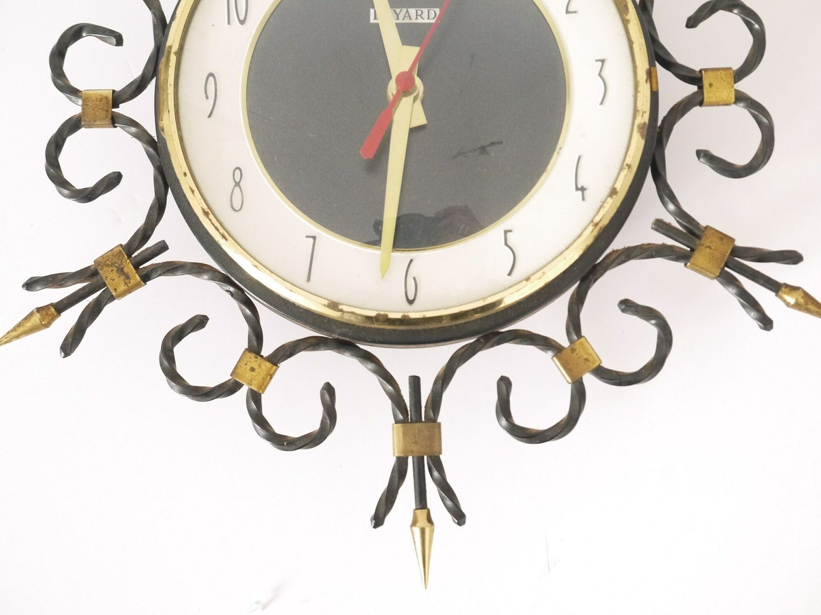 French Vintage Mid Century Modern Wall Metal And Brass Clock photo for sale