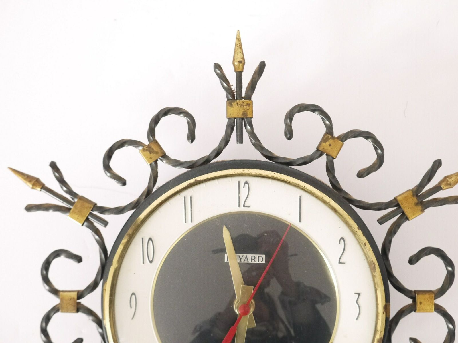 French Vintage Mid Century Modern Wall Metal And Brass Clock photo 143.0