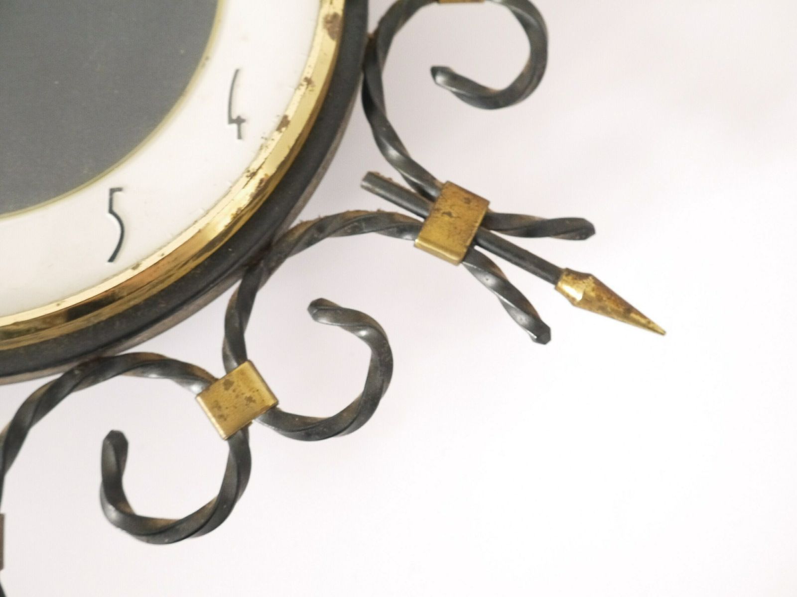 French Vintage Mid Century Modern Wall Metal And Brass Clock photo buy