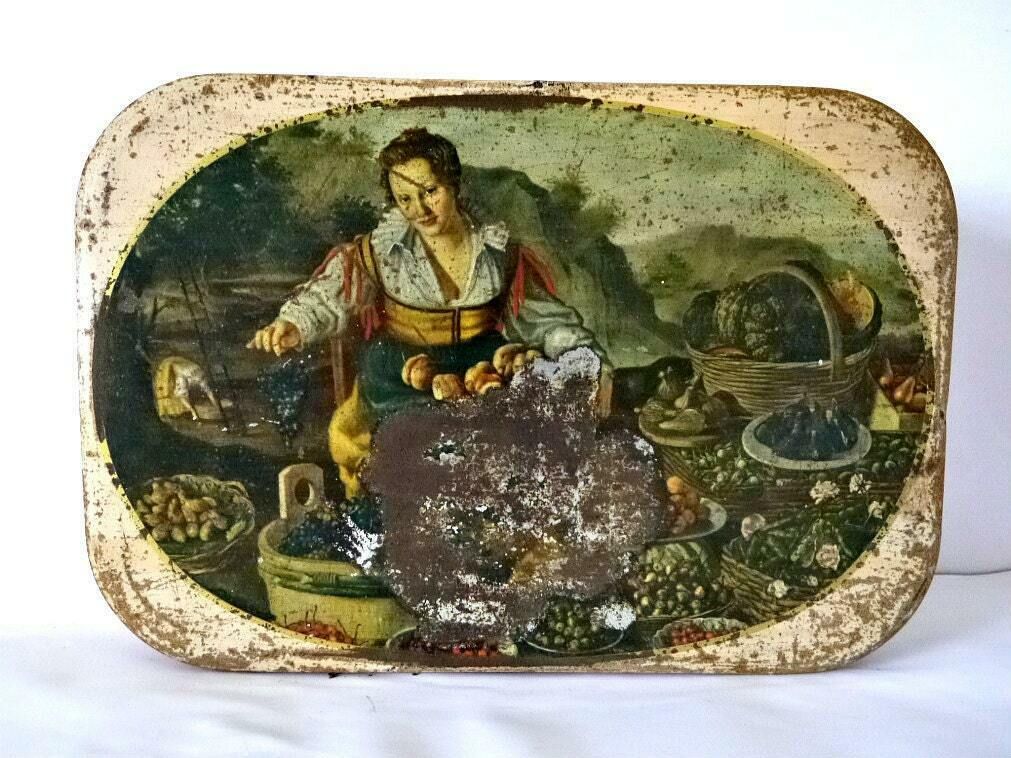 Italian Vintage Metal Tin Box Storage Sewing Box Candy Box Cake Storage Tin