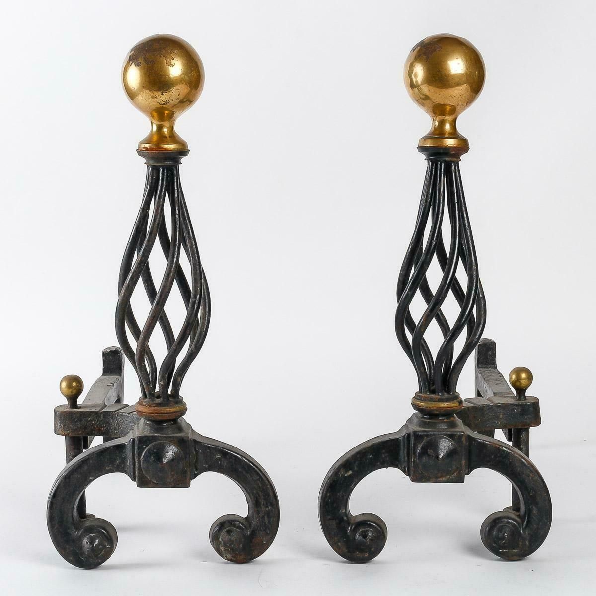 Pair Of Wrought Iron Fire Dogs, Circa 1940 photo for sale