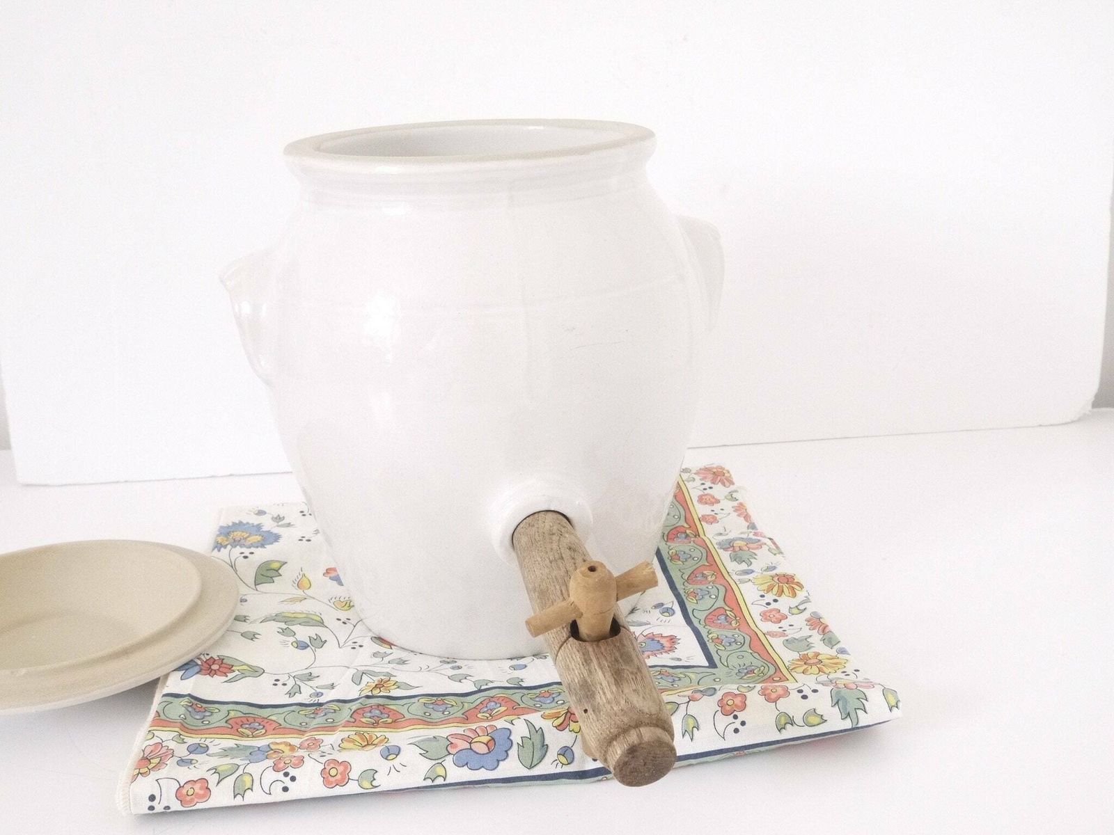 Antique French Stoneware Confit Pot, Rustic White Crock For Utensils, Stoneware Rustic Vase, French Rustic Country Decor photo Home Decor