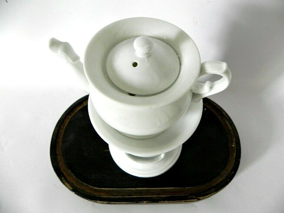 Tea Set For One, White Stoneware Tea Pot, Tea Cup, And Tea Pot And Warmer photo Home Decor