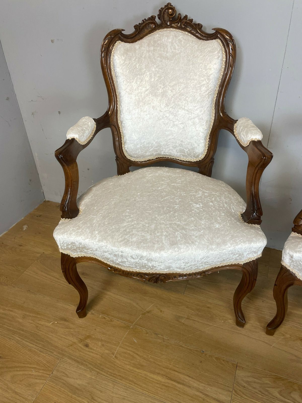 Pair Of French Carved Walnut Open Armchairs C.1910 photo Furniture