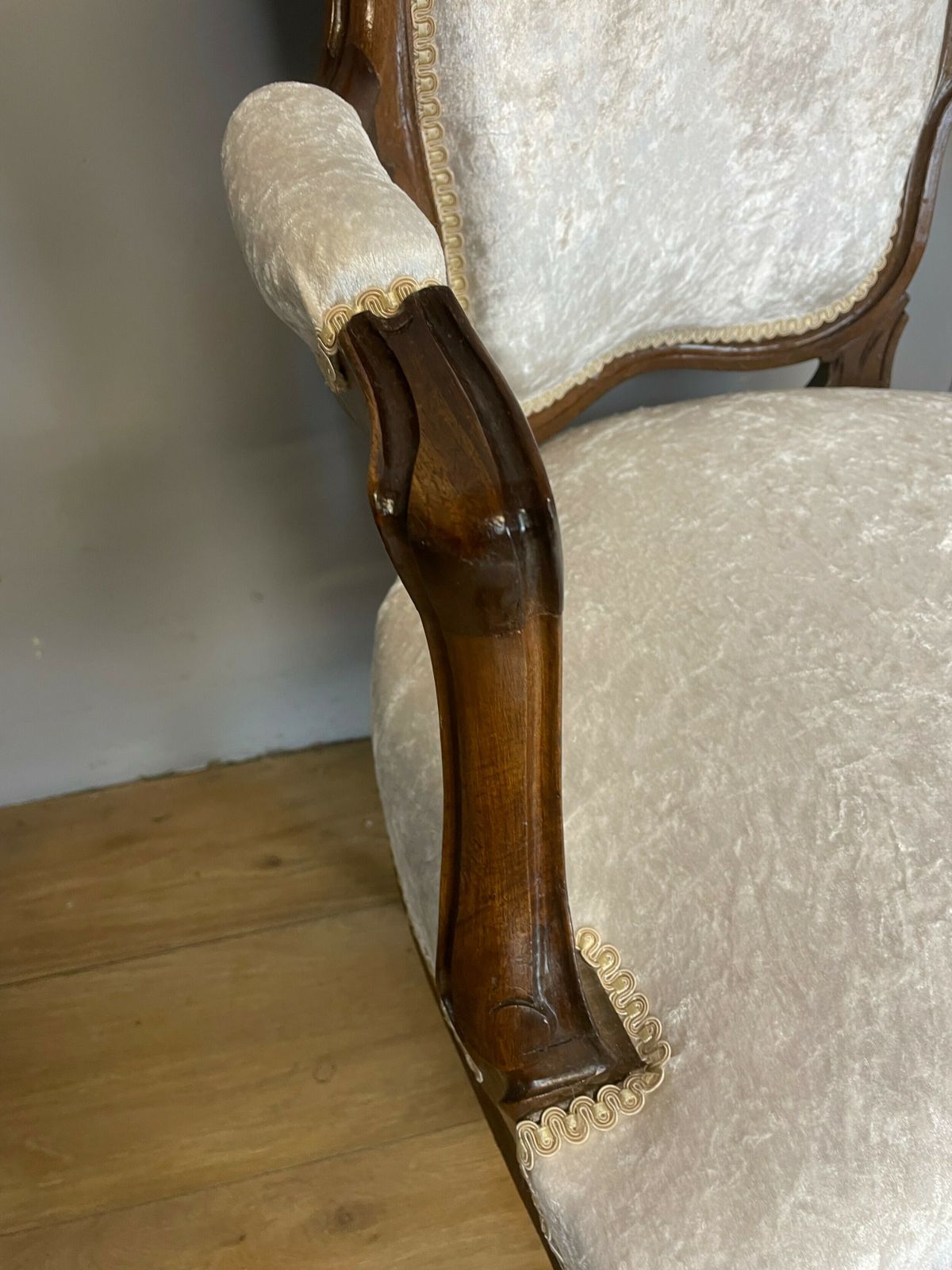 Pair Of French Carved Walnut Open Armchairs C.1910 photo vinterior