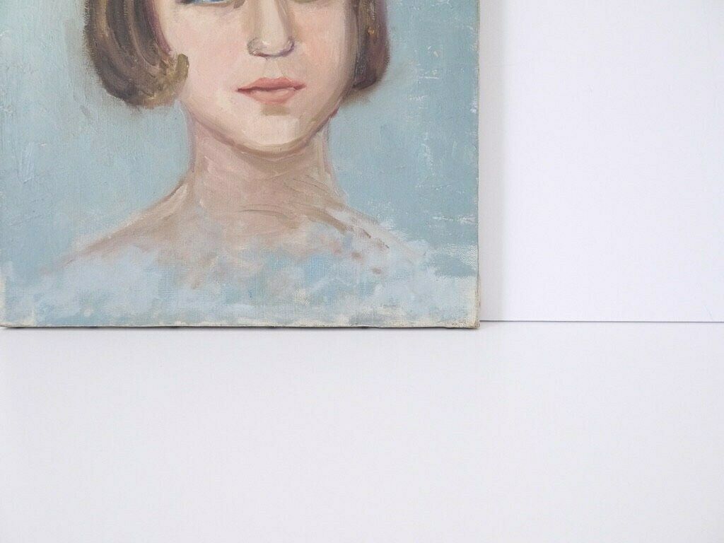 French Oil Portrait Painting Blue Girl photo furniture