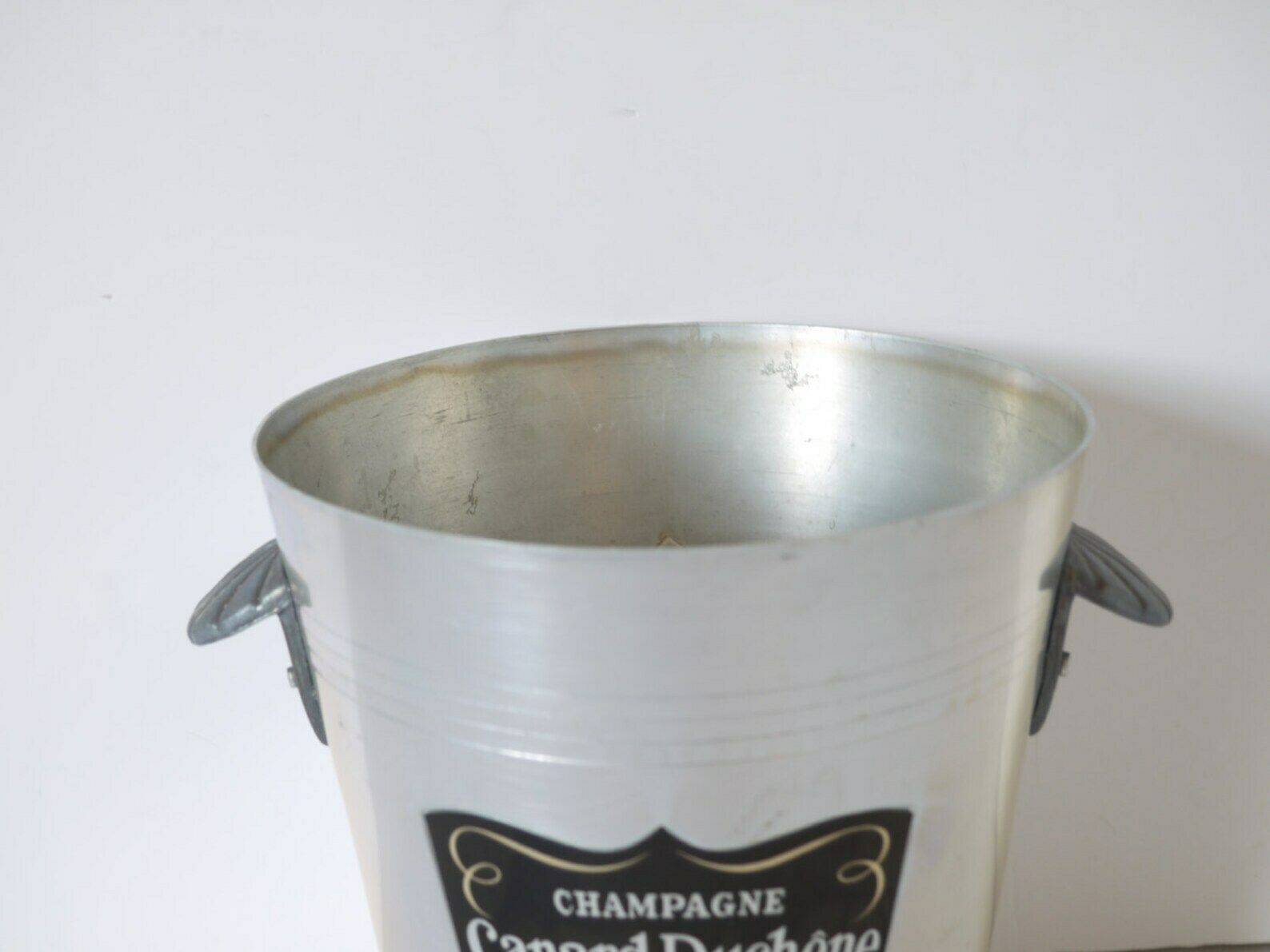 French Silver Alunimun Champagne Bucket Canard Duchéne Noél Christmas New Years Celebration photo for sale