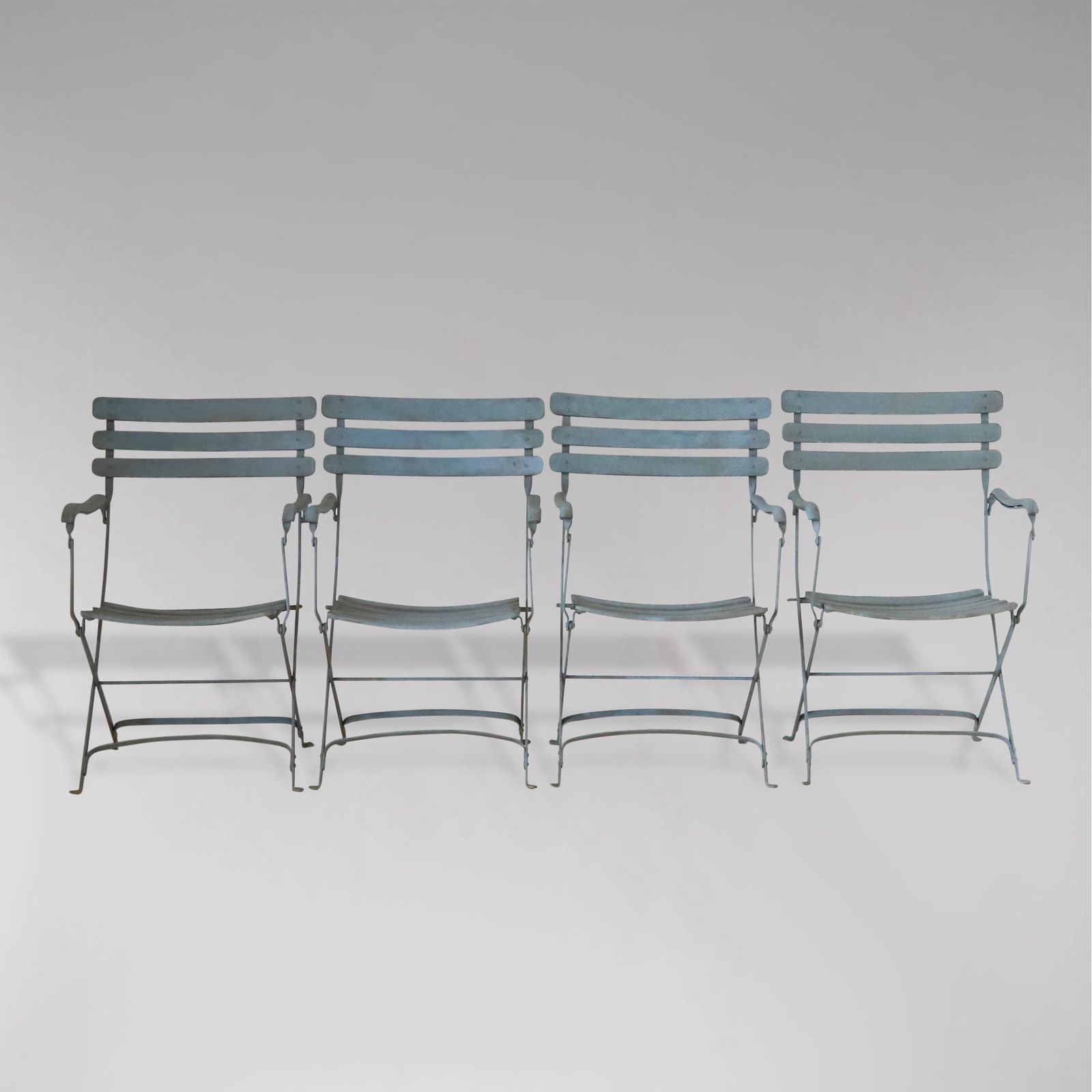 Set Of 4 Painted Iron & Wood Folding Garden Armchairs photo furniture