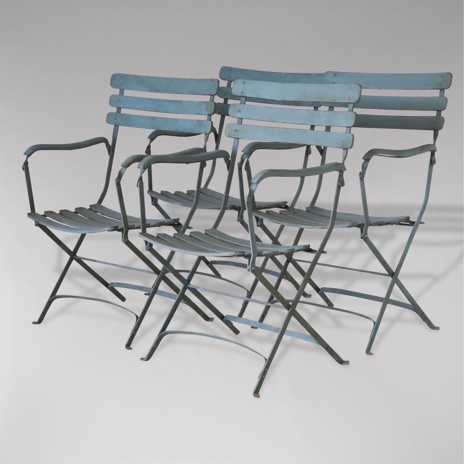 Set Of 4 Painted Iron & Wood Folding Garden Armchairs photo buy