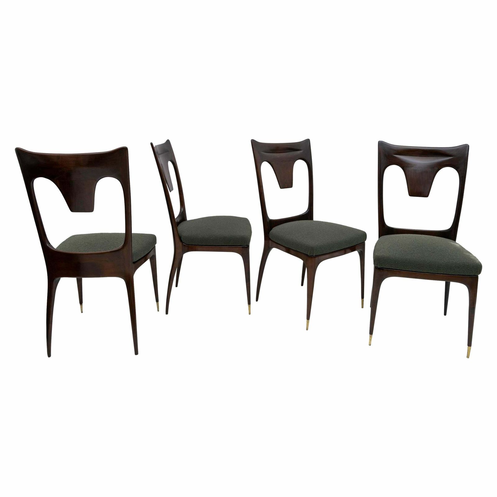 Ico & Luisa Parisi Midcentury Modern Italian Walnut And Bouclè Dining Chairs 50s