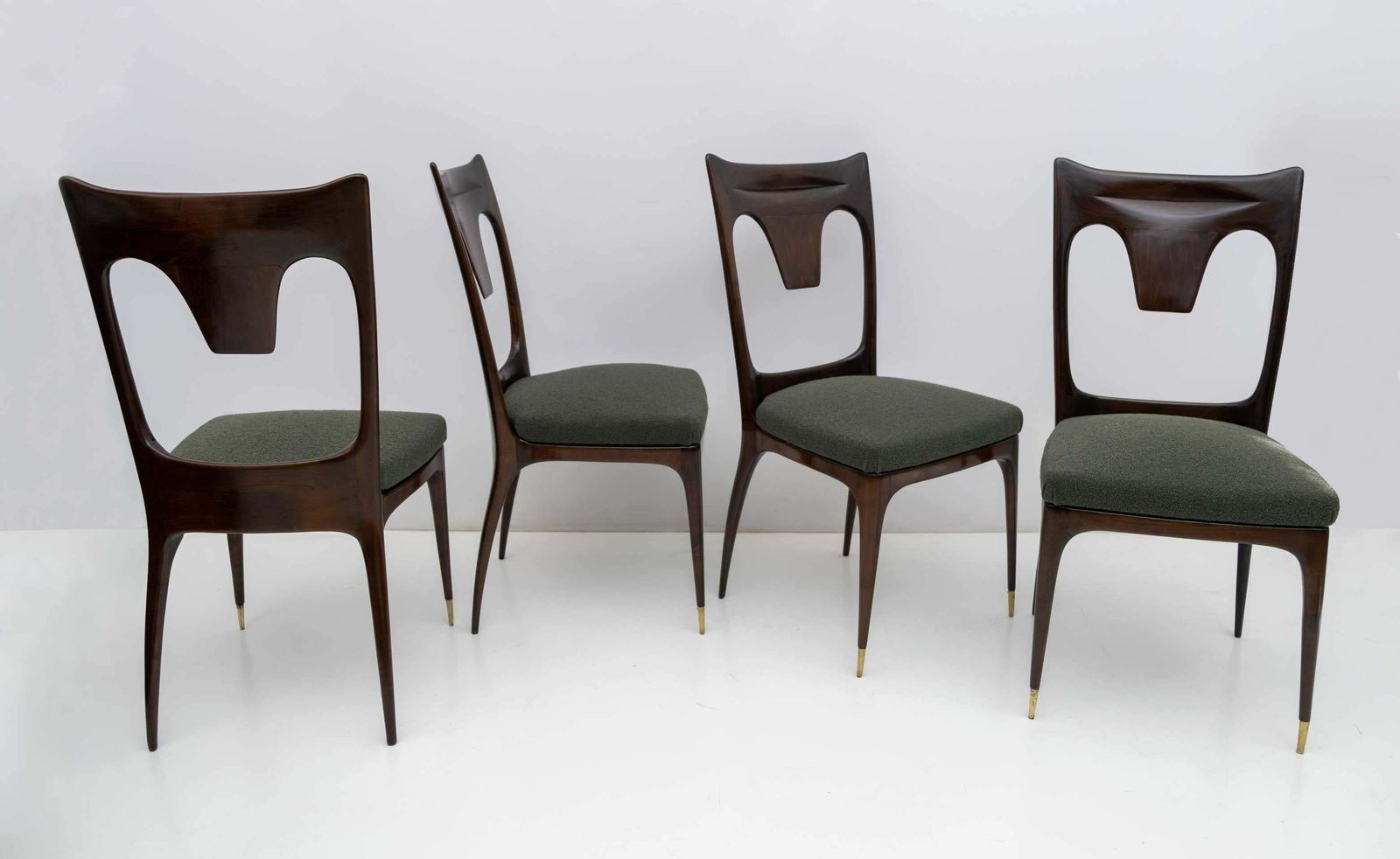 Ico & Luisa Parisi Midcentury Modern Italian Walnut And Bouclè Dining Chairs 50s photo furniture