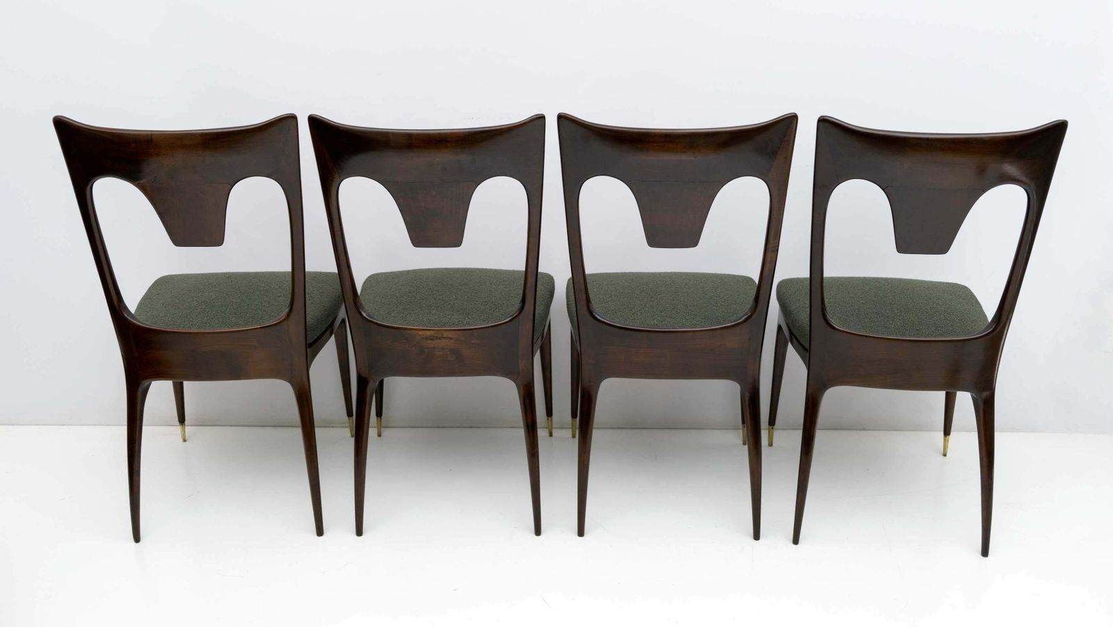 photo for sale Ico & Luisa Parisi Midcentury Modern Italian Walnut And Bouclè Dining Chairs 50s