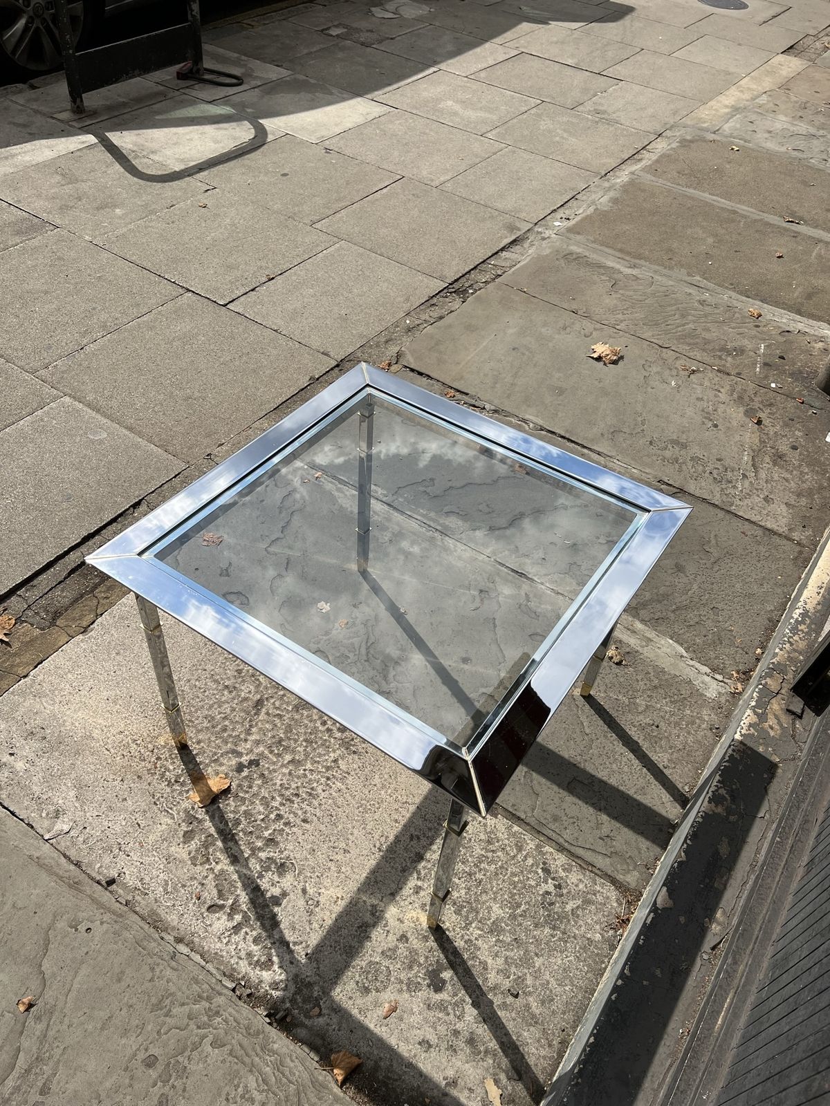 Furniture 19070s Harrods Chrome And Glass End Table photo