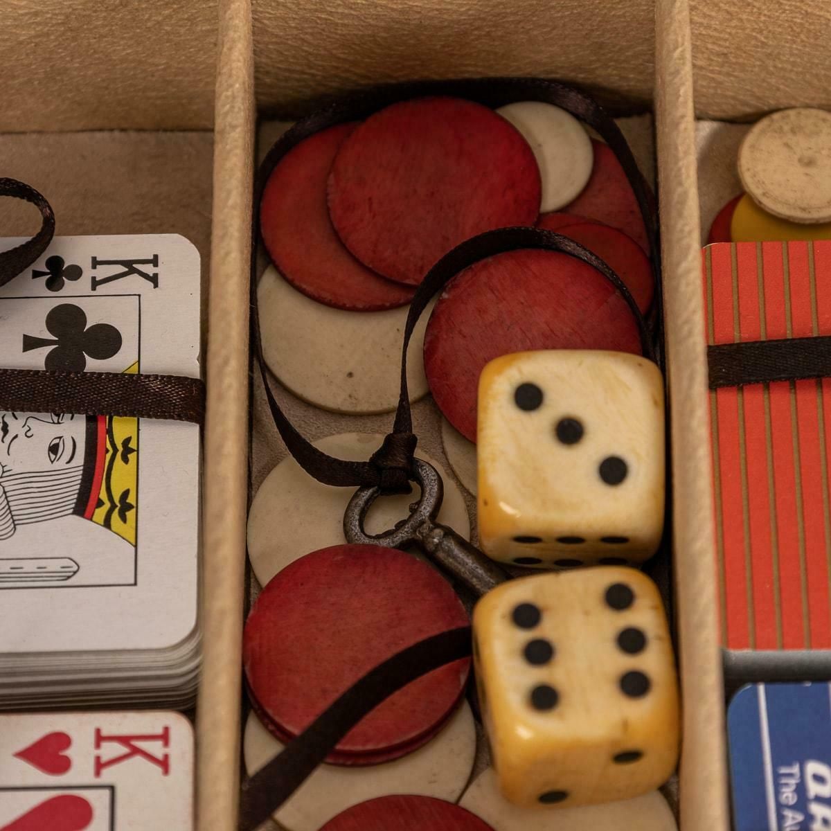 19th Century Victorian Walnut & Brass Card Games Box, C.1890 photo vintage