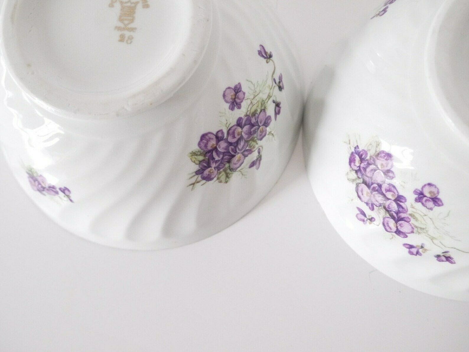photo furniture French Cafe Au Lait Bowls Set Of Two (2) Floral Lilac Porcelain