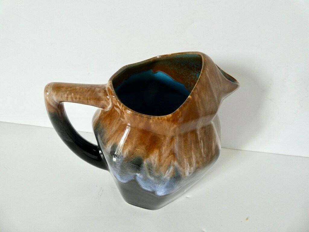 Vintage French Water Jug, Wine Pitcher In Black, Ceramic Drip Glaze, Mid Century, Vallauris Pottery photo Home Decor