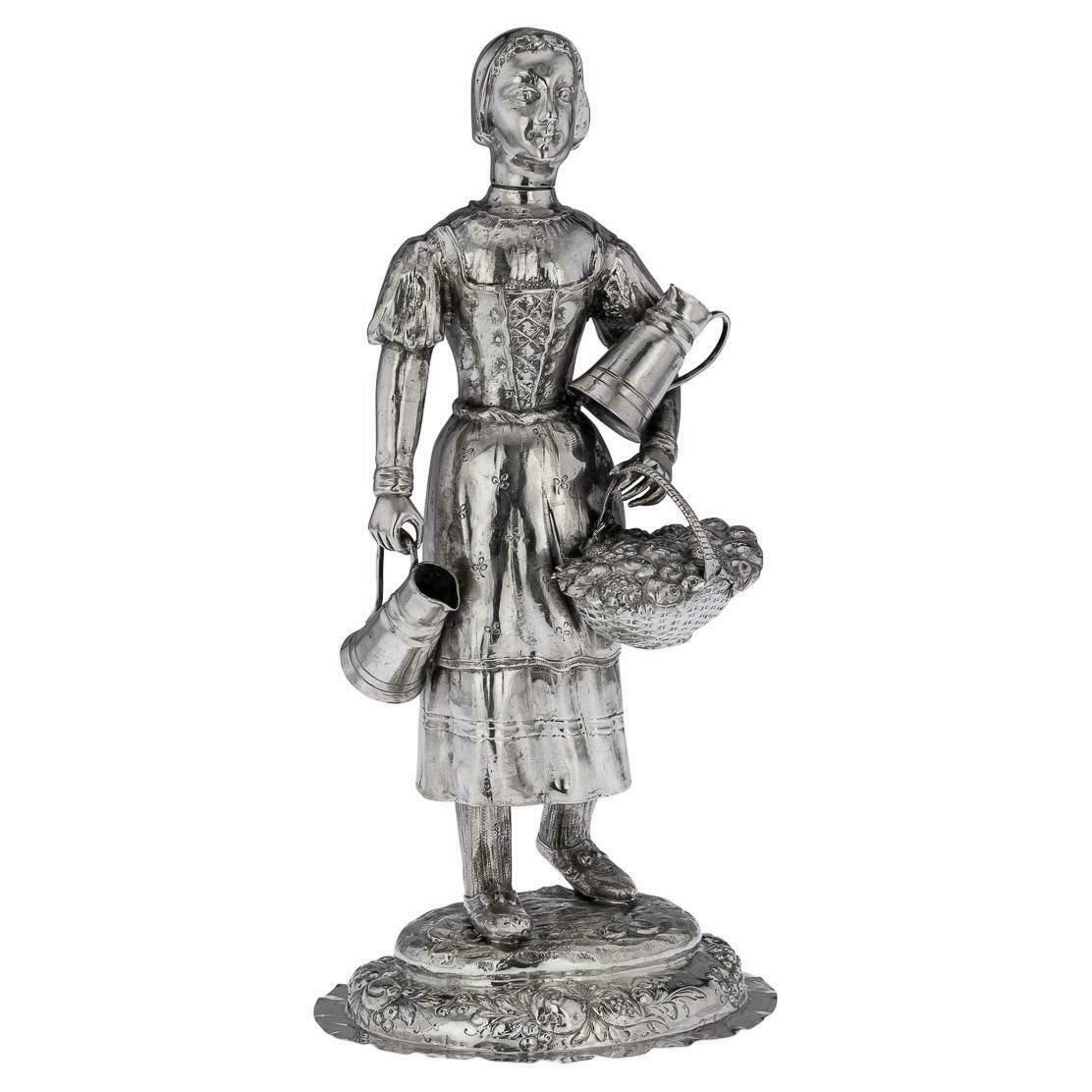 19th Century German Solid Silver Figure Of A Fruit Seller, C.1880