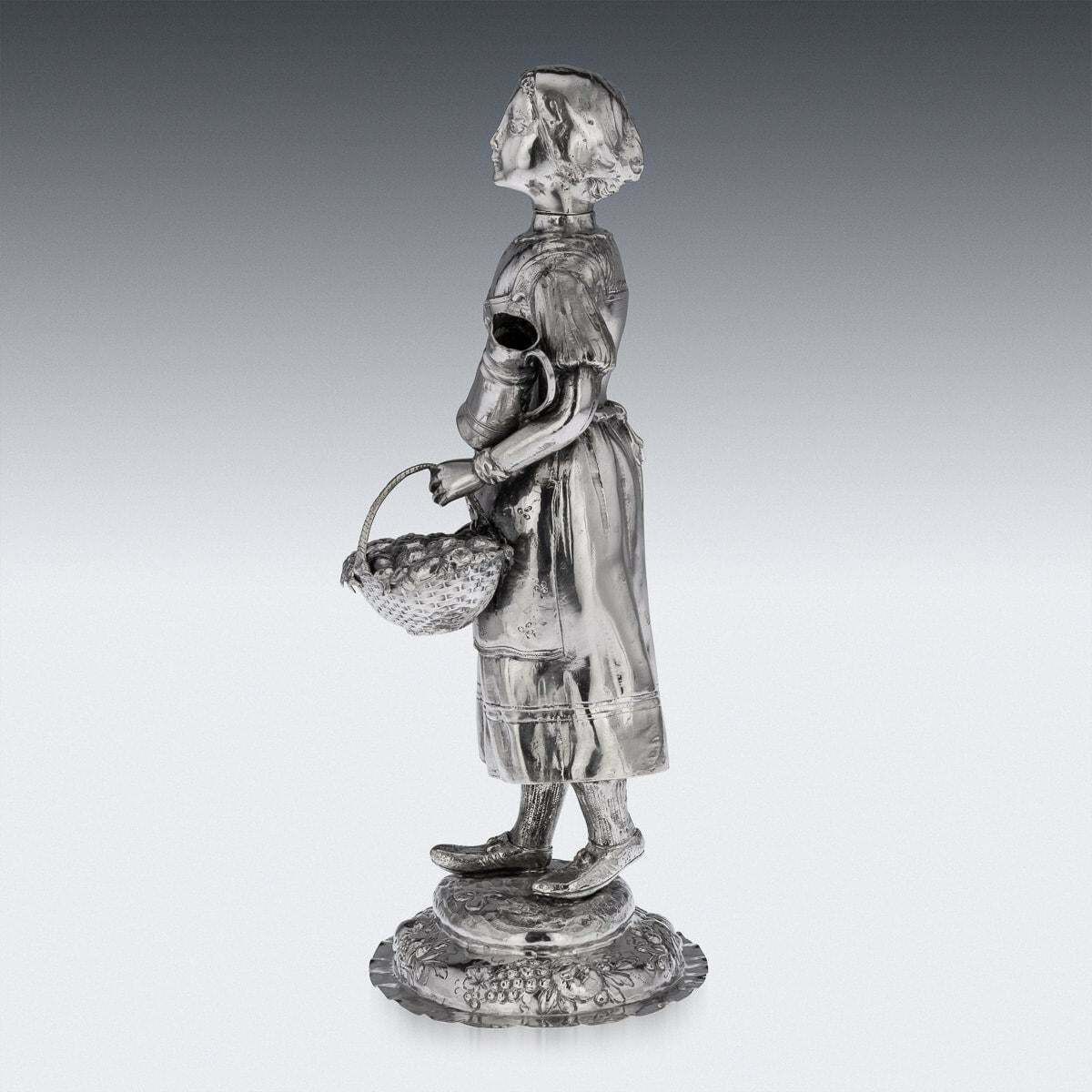 19th Century German Solid Silver Figure Of A Fruit Seller, C.1880 photo vintage