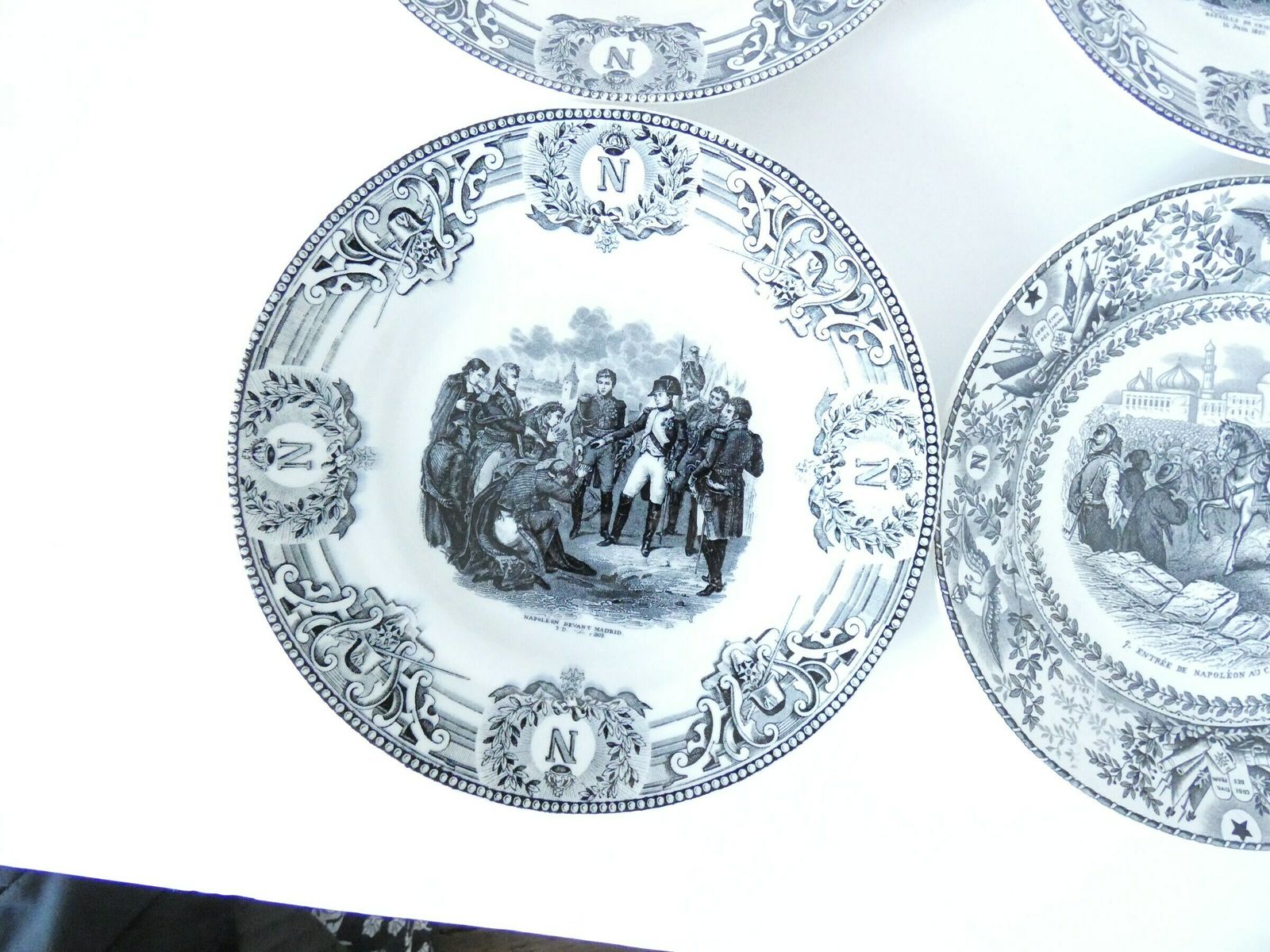 Antique Transfer Ware Plates Ironstone Black White Creil Plates, 19c Set Of Six Napoleon Bonaparte Theme photo furniture