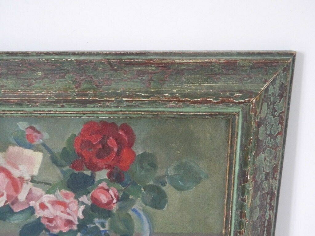 French Vintage Floral Red And Pink Roses Still Life Signed photo 282.0