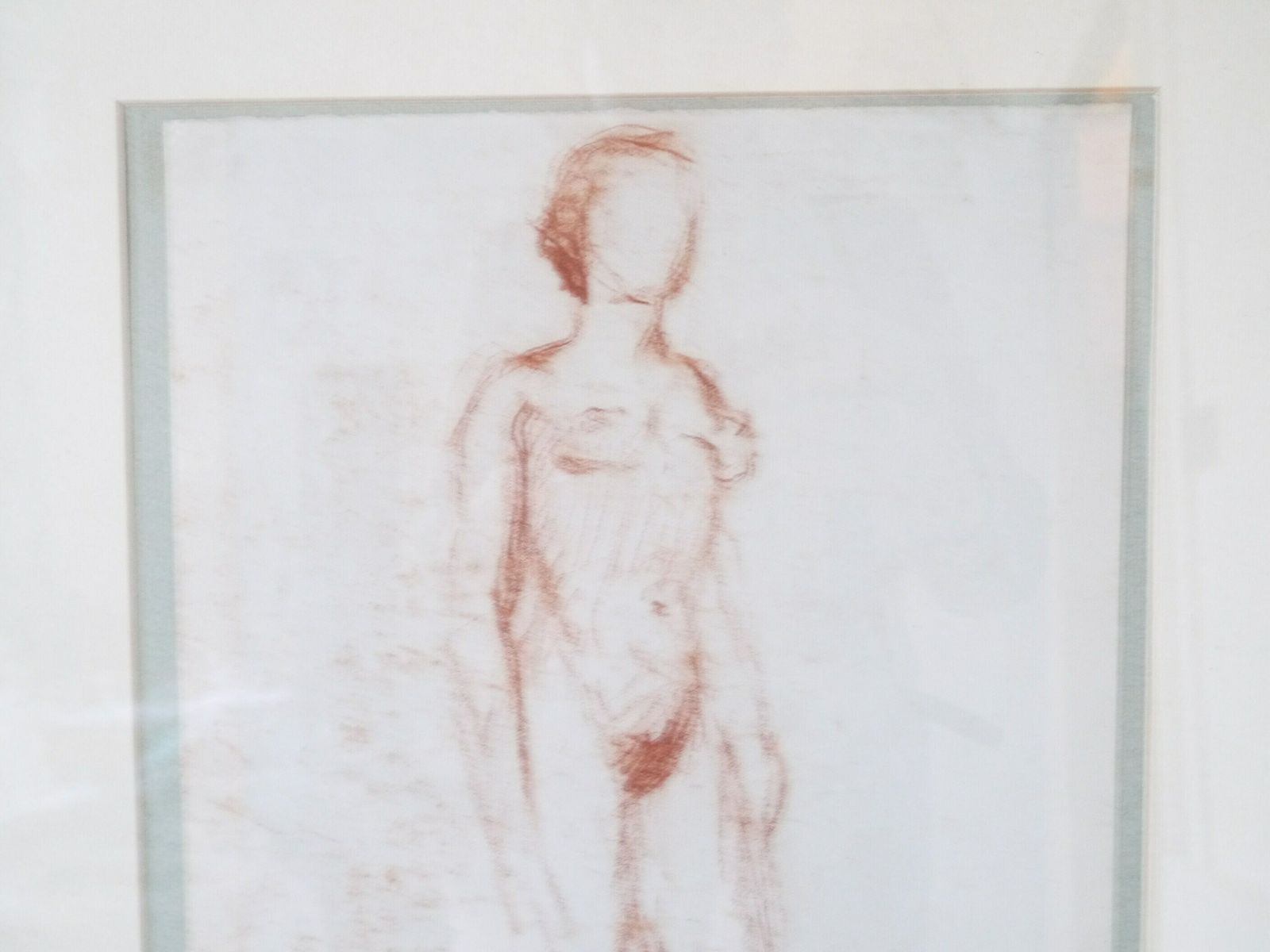 French Vintage Nude Charcoal Red Sketch Woman Portrait photo Art