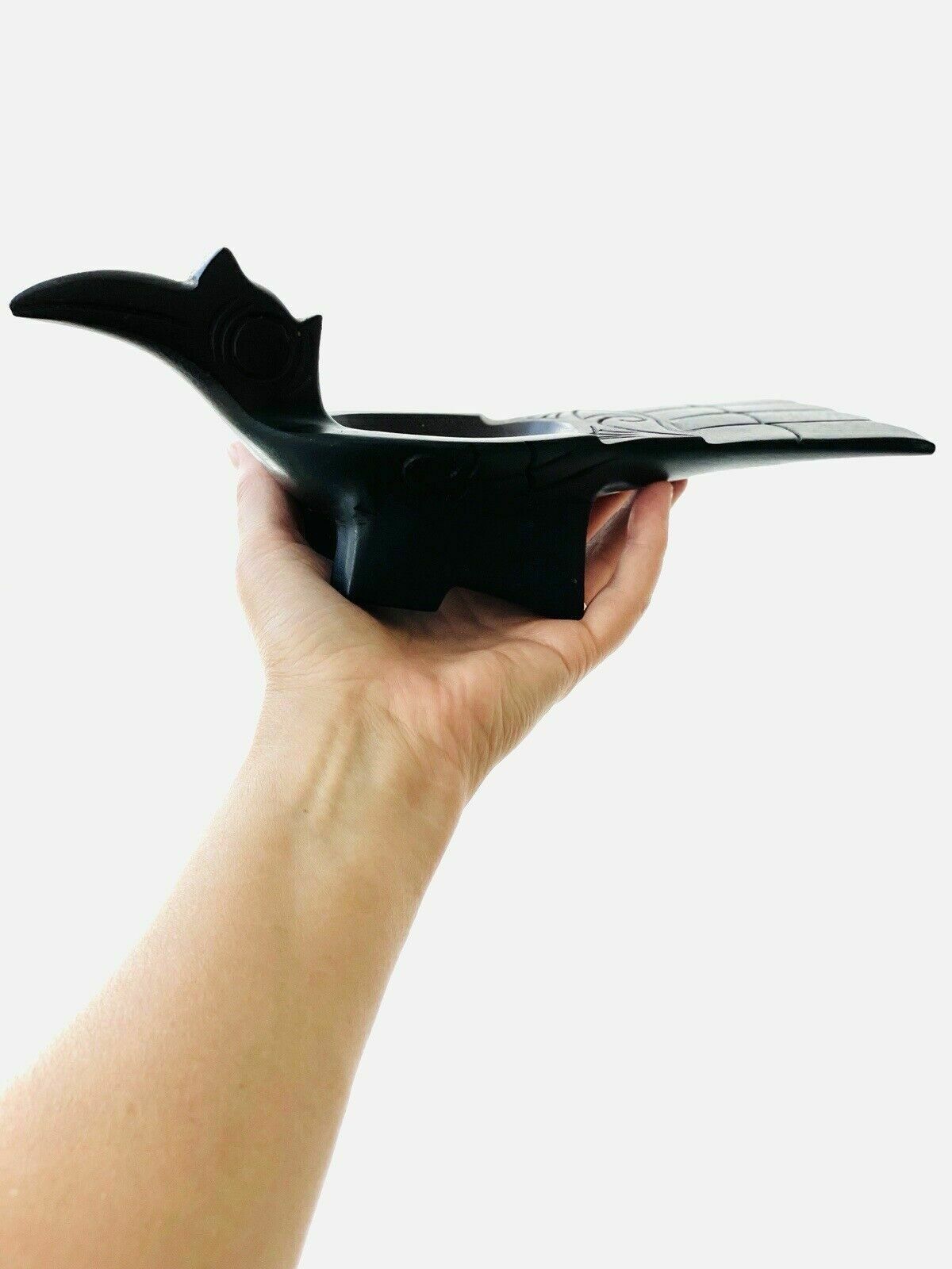 photo vinterior 1950s Hornbill Rhinoceros Bird Hand Carved Wooden Bowl
