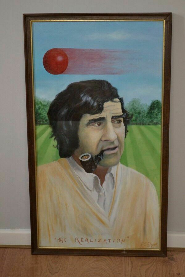 Original Oil On Board Of Cricket Player Fred Trueman