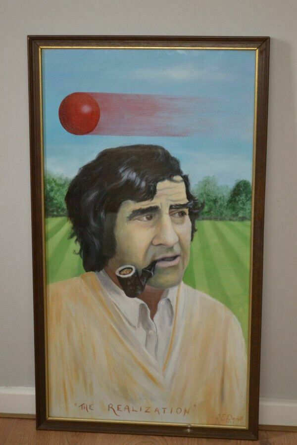 Original Oil On Board Of Cricket Player Fred Trueman photo furniture