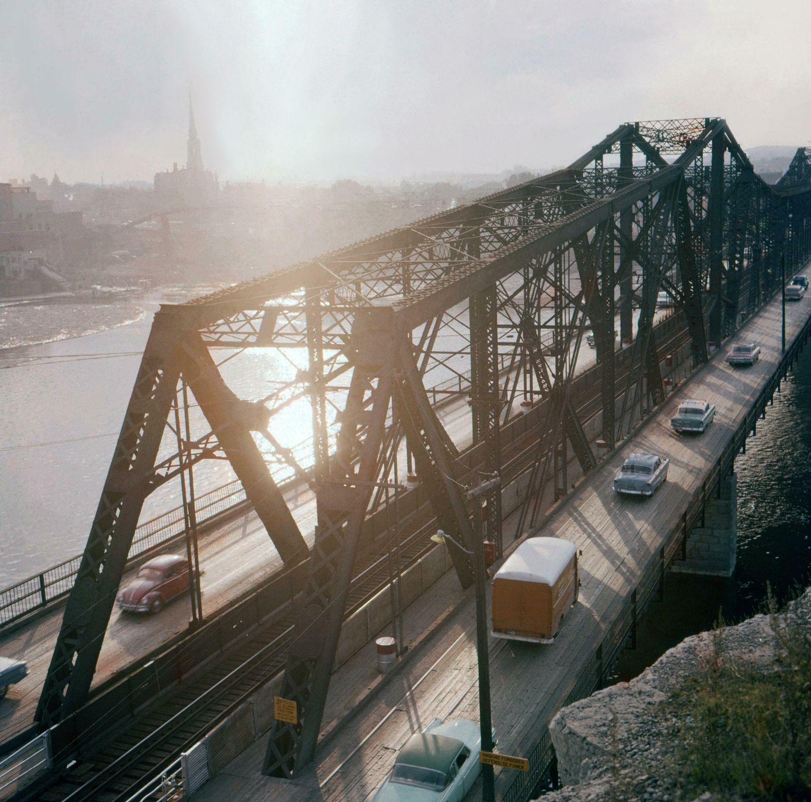 Pont Jayques Cartier Bridge Over The St. Lawrence River In Montreal, Canada 1962.