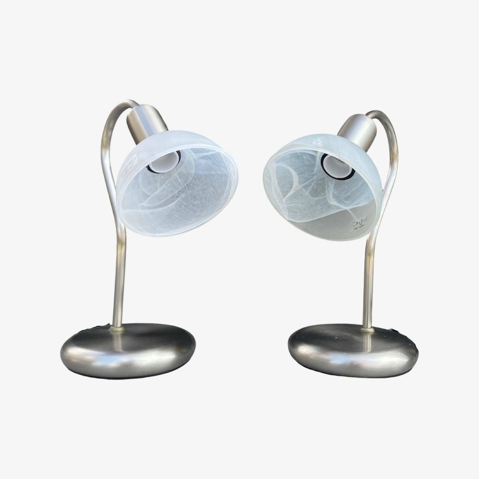 2 Retro Brilliant Night Lights | Brushed Chrome Metal Table Lights With Alabaster Glass Shades | Set Of 2 Mid Century Night Lights 1970s photo furniture