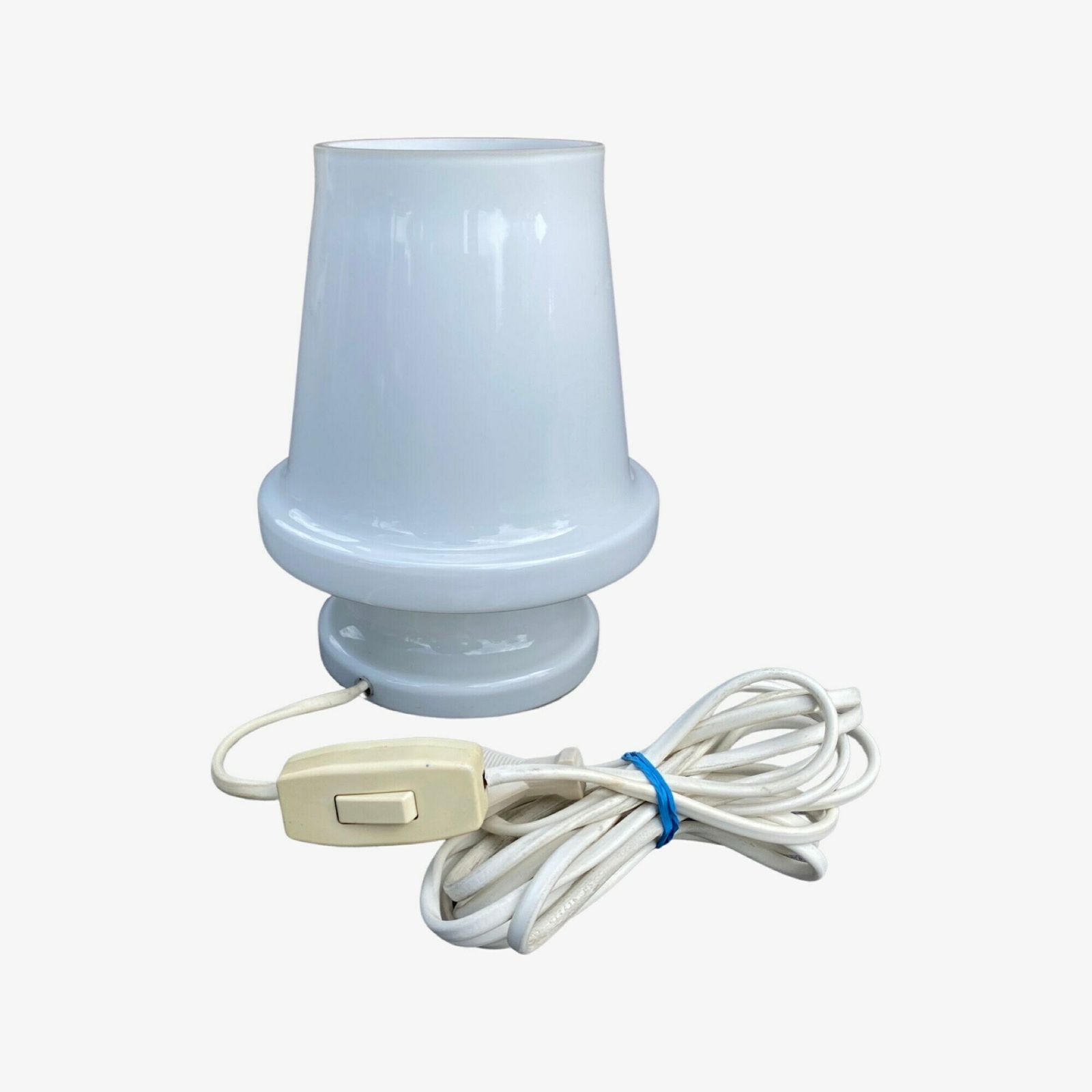 Glass Vintage Mushroom Table Lamp | White Glass Table Lamp, Desk Lamp, Night Light In Perfect Condition | 1960s Mid Century Modern Lighting photo Lighting