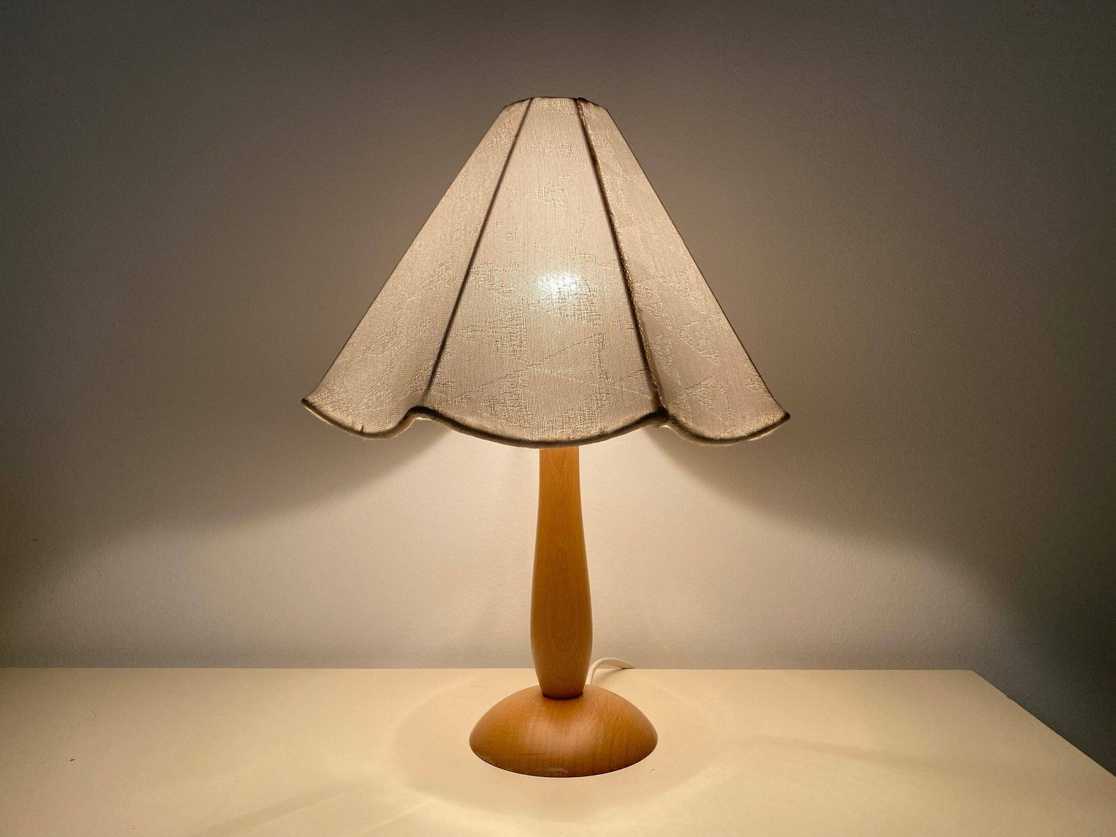 Retro Oak Wood Lamp Base With Free White Shade | Scandinavian Mid Century Modern Lighting | Swedish Design Lamp | Vintage Lamp Base 1960s photo furniture