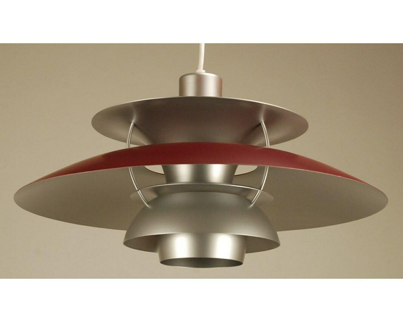 Vintage Ph5 Louis Poulsen Pendant Lamp Designed By Poul Henningsen | Vintage 1970's 'Silver/Red’ photo for sale