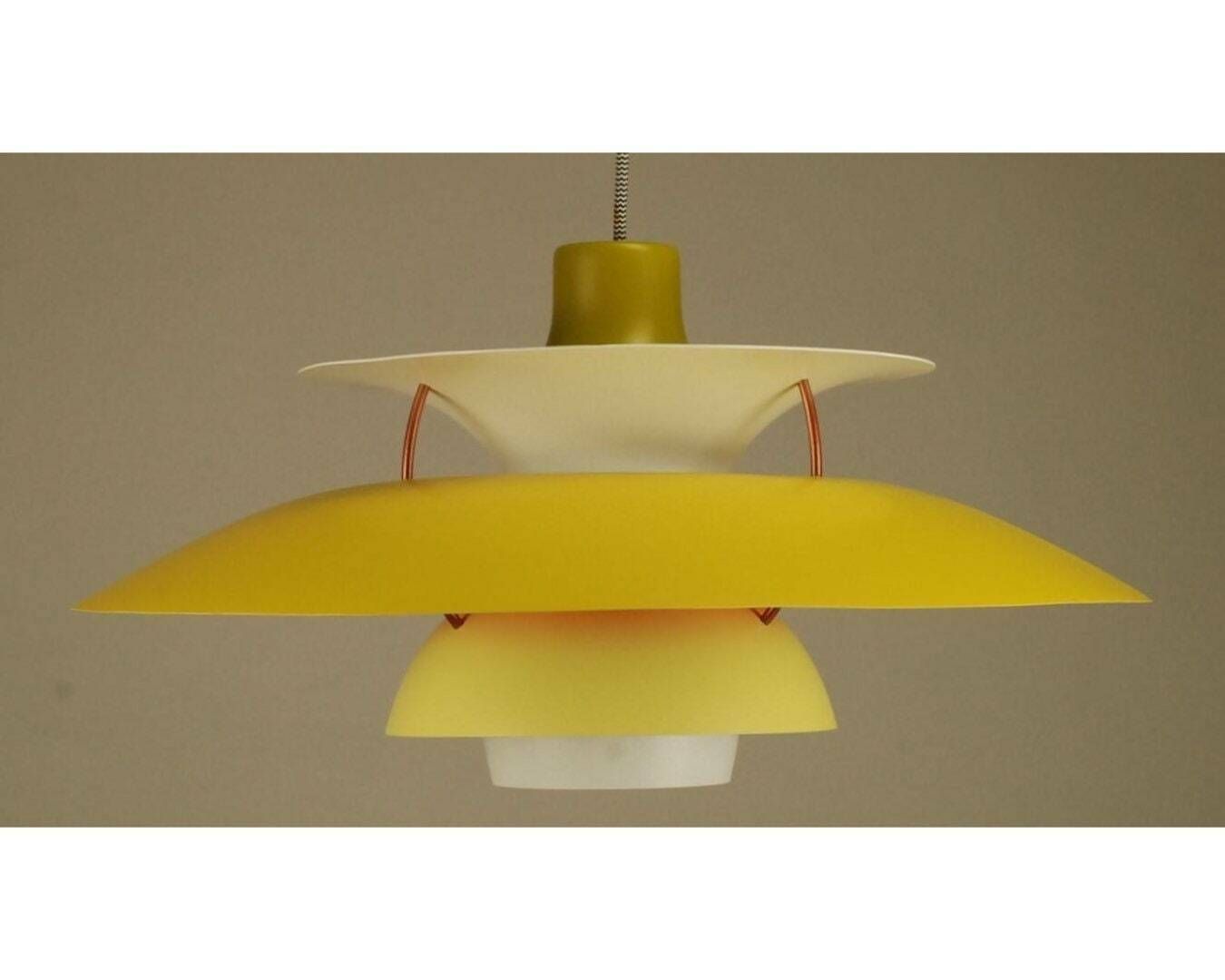 70s Yellow Louis Poulsen Model Ph5 | With Red Anti Glare Ring And Copper Colored ‘Spacers’