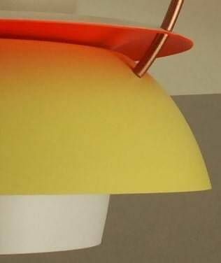 70s Yellow Louis Poulsen Model Ph5 | With Red Anti Glare Ring And Copper Colored ‘Spacers’ photo furniture