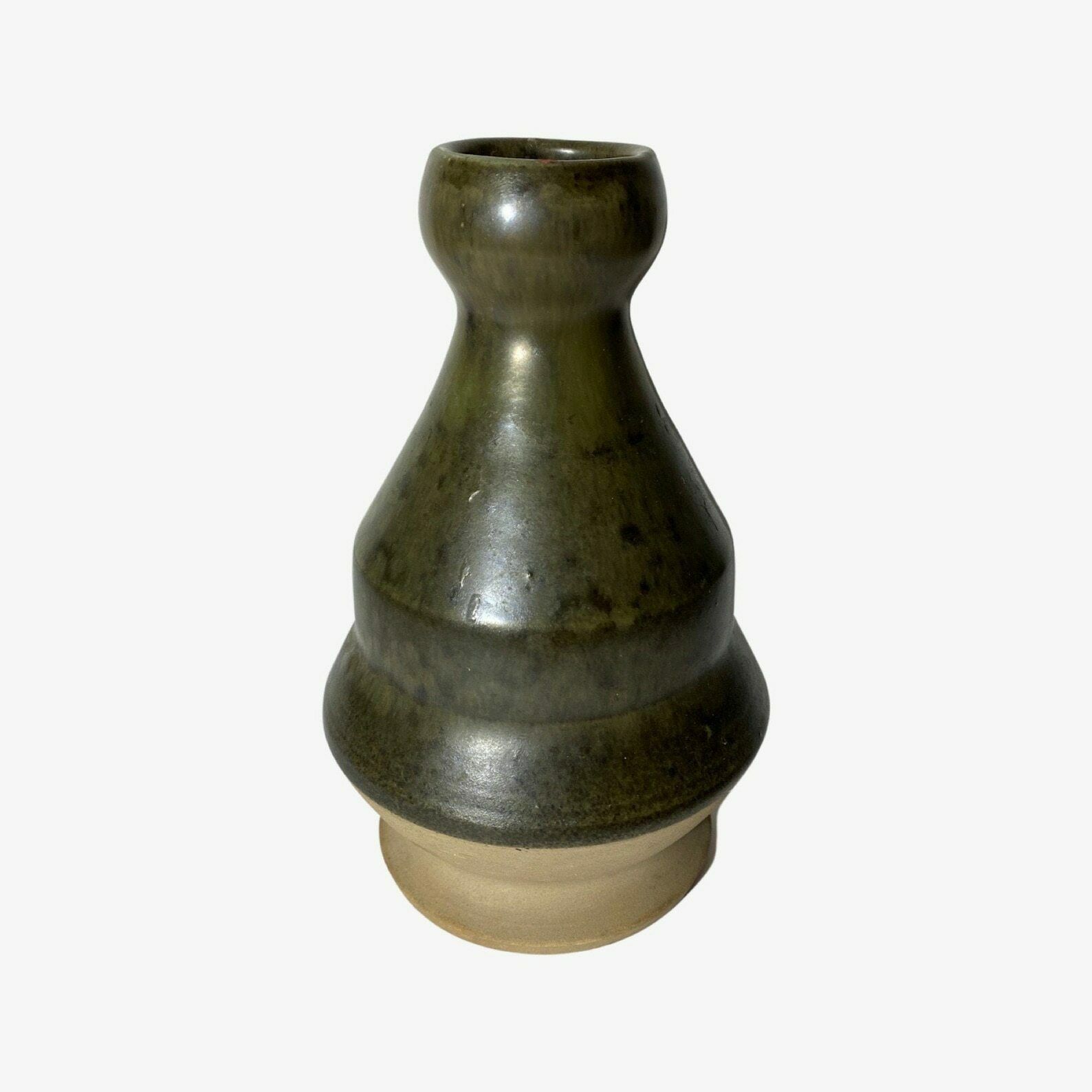 Earth Green Retro Vase   Design By F. Gluds Stentoj From Denmark | Deep Nature Green Little Ceramic Vase | Handmade Ceramic Pottery photo vintage