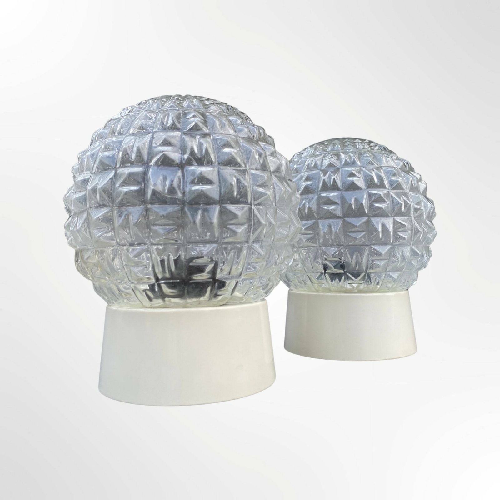 Set Of 2 Glass Globe Lamps | Dutch Design Vintage Table Lamps / Pendant Lighting | Mid Century Modern Lights photo furniture