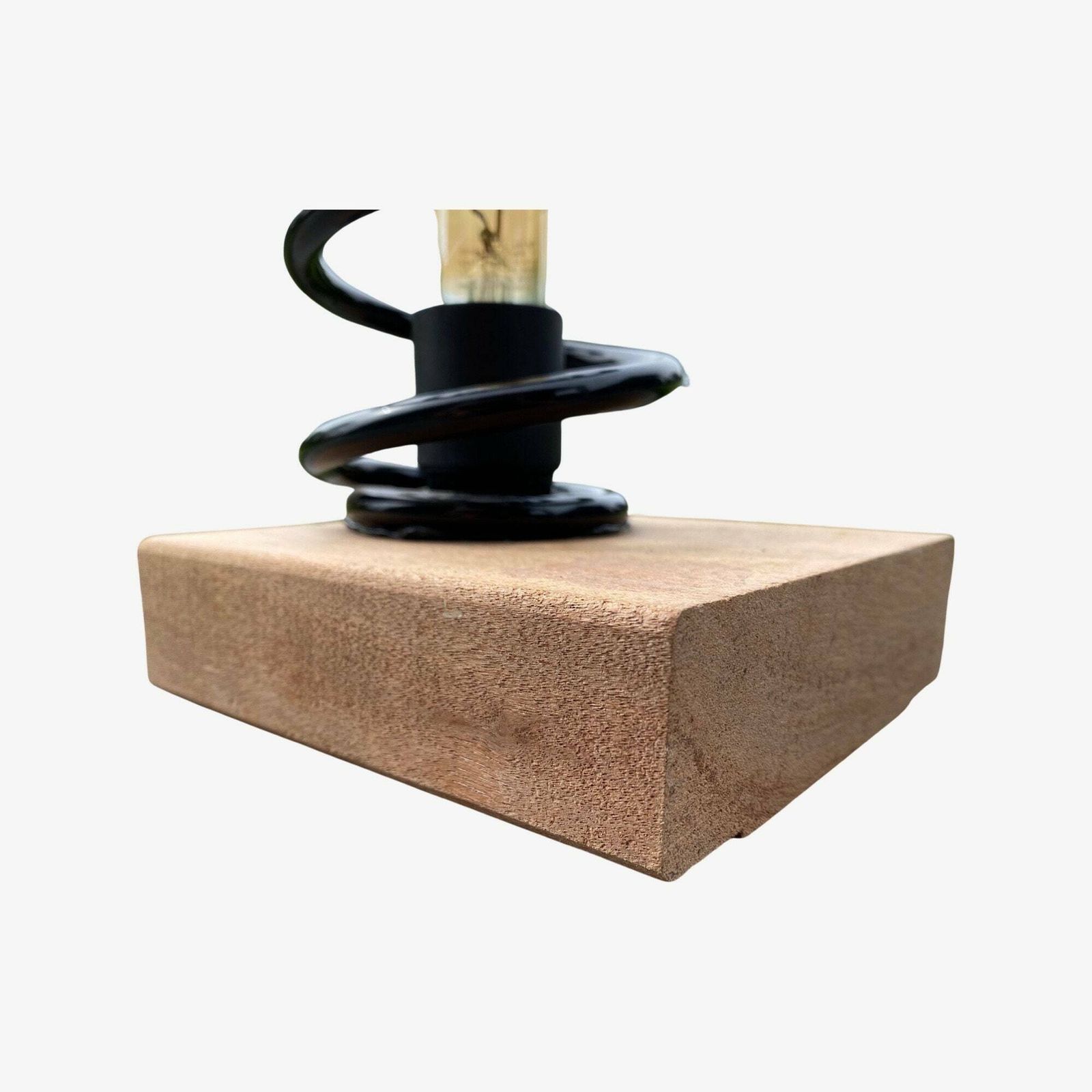 Upcycled Spring Lamp | Made With Black Metal Spring And Wooden Base | Industrial Look | Vintage Desk Lamp, Night Light, Table Lighting photo for sale