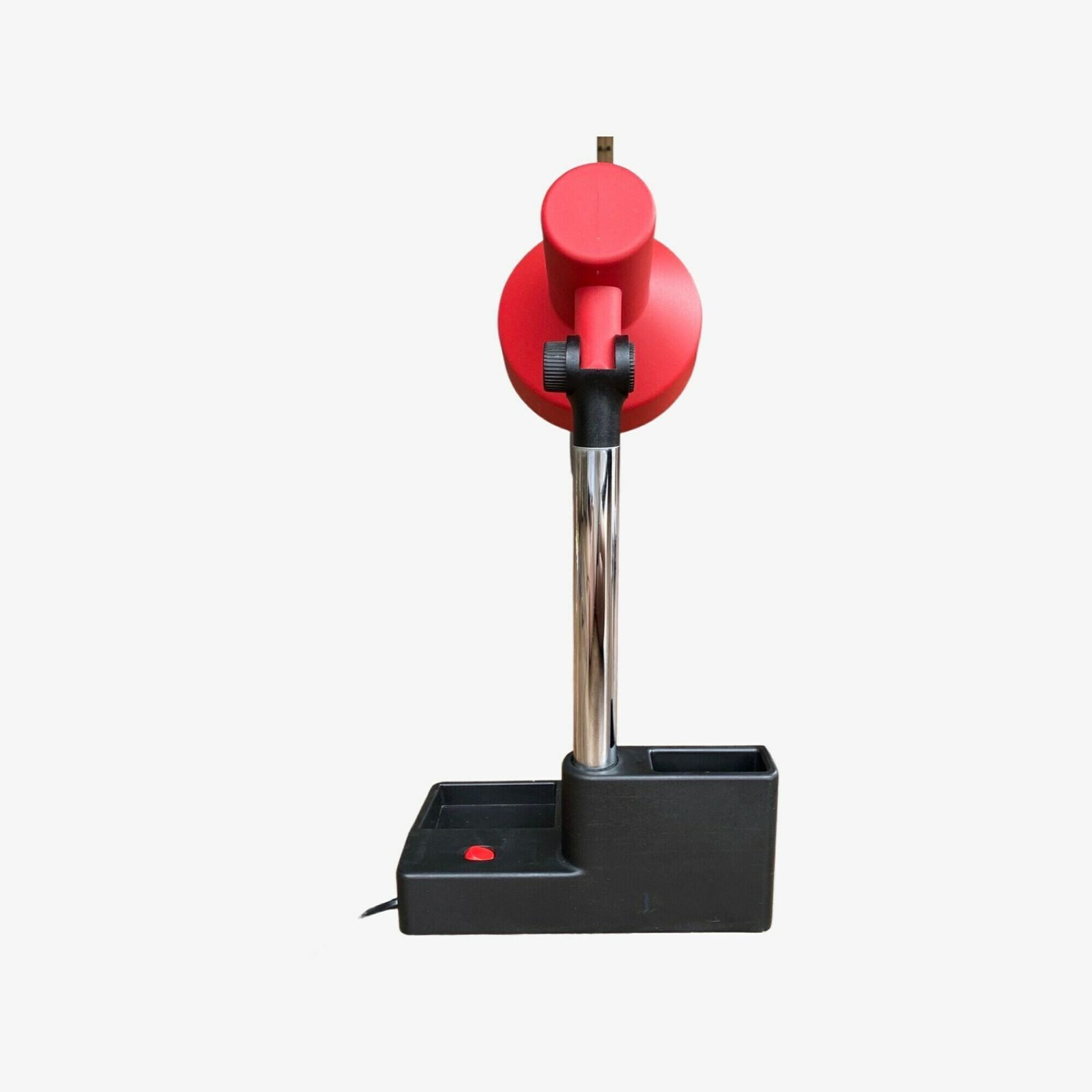 2 In 1 Rare Retro Desk Lamp & Pen Tray In One | Dutch Design Light By Hema | Red/Black Plastic Mid Century Modern Table Lamp photo for sale