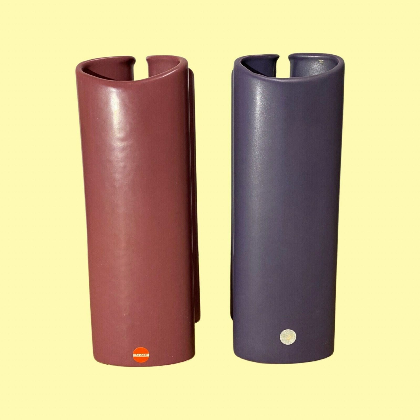 Set Of 2 Retro Pink/Purple Vases Made In Denmark | Fn Art Denmark Ceramic Pottery Vases | Scandinavian Pottery   Ceramic Planter Pink Purple photo for sale