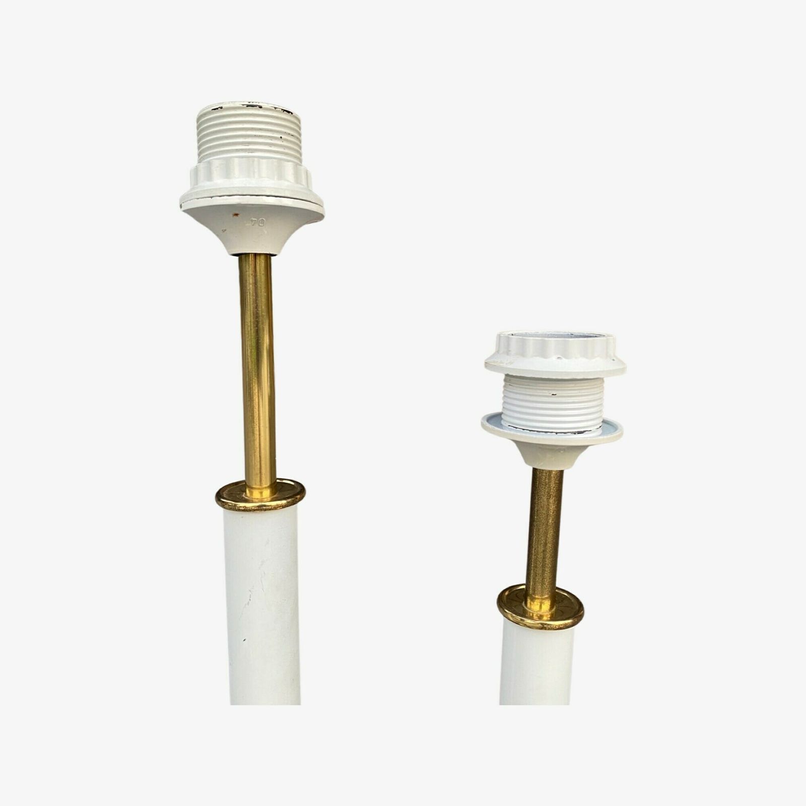 Set Vntg Brass Lamp Bases | Gold Colored Brass Metal & White Coated Metal | Add Your Own Shade | Set Mid Century Modern Night Lights photo Lighting