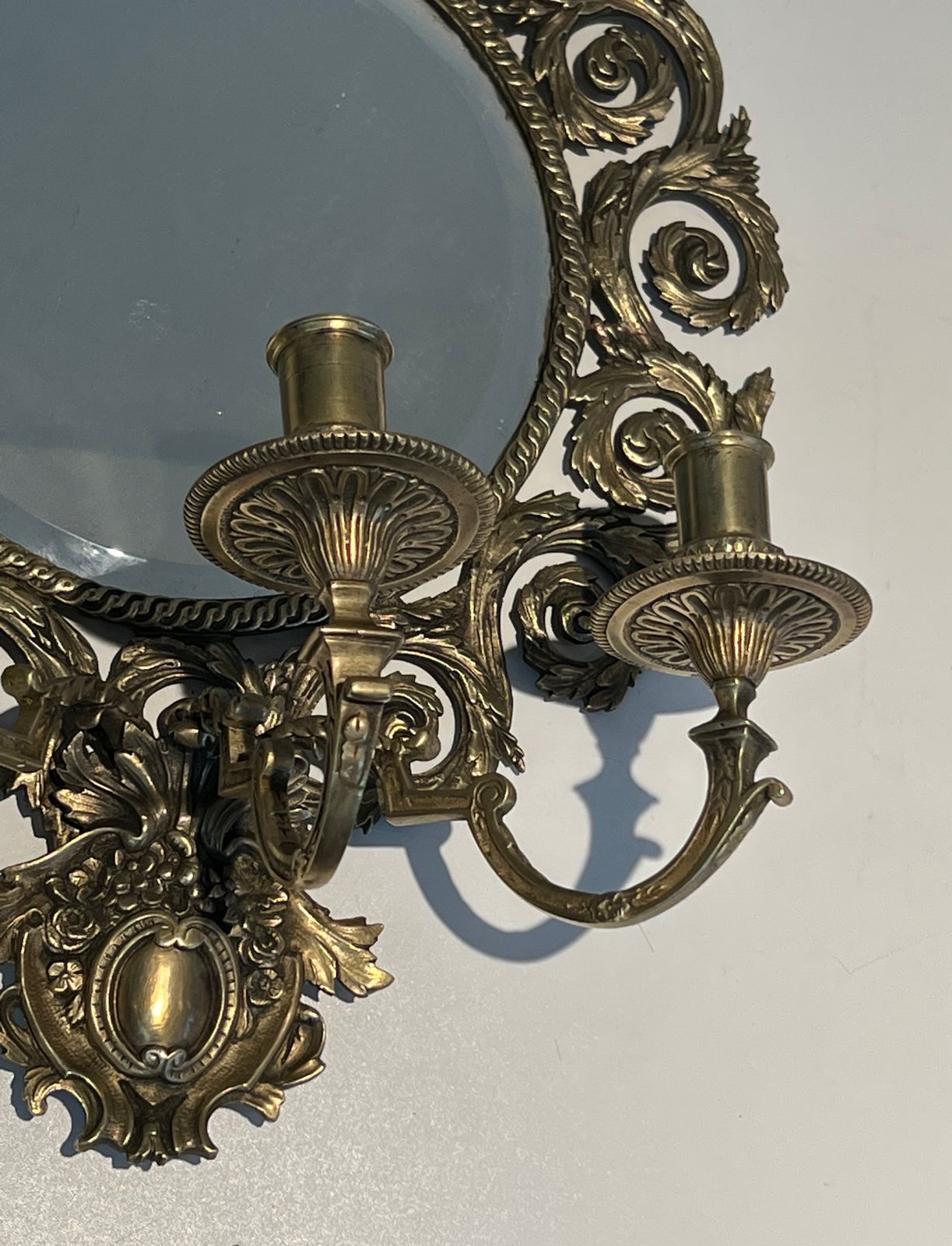 photo for sale Important Pair Of Louis XIV Style Sconces In Bronze And Mirror