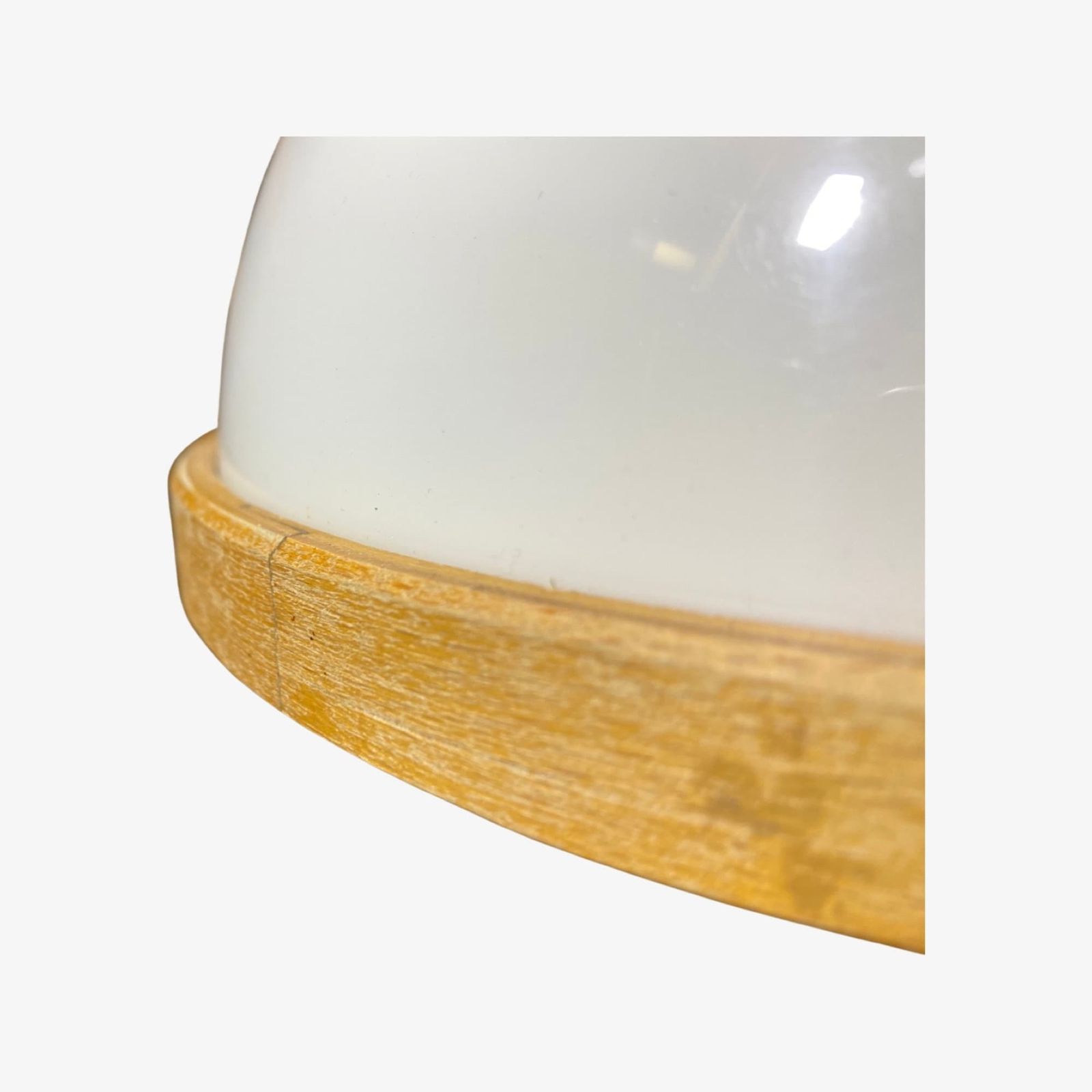Design Lamp From Sweden | Mid Century Modern Lighting From Sweden | Oak Wood Edge And White Plexiglass Lampshade | Vintage Pendant Lighting photo Lighting