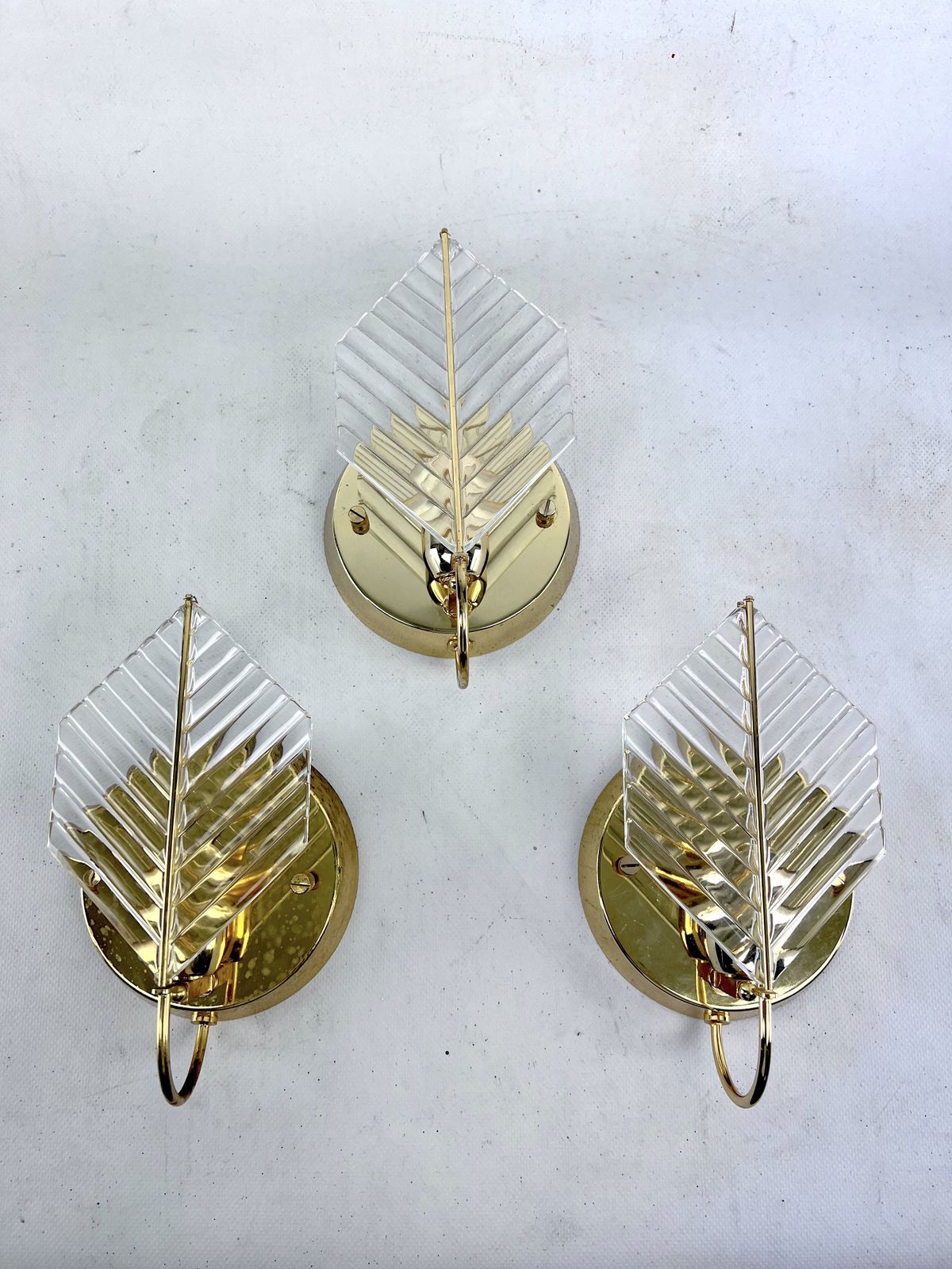 Vintage Set Of Three Sconces In Brass And Glass By Zero Quattro. Italy 1970s photo 1346.15