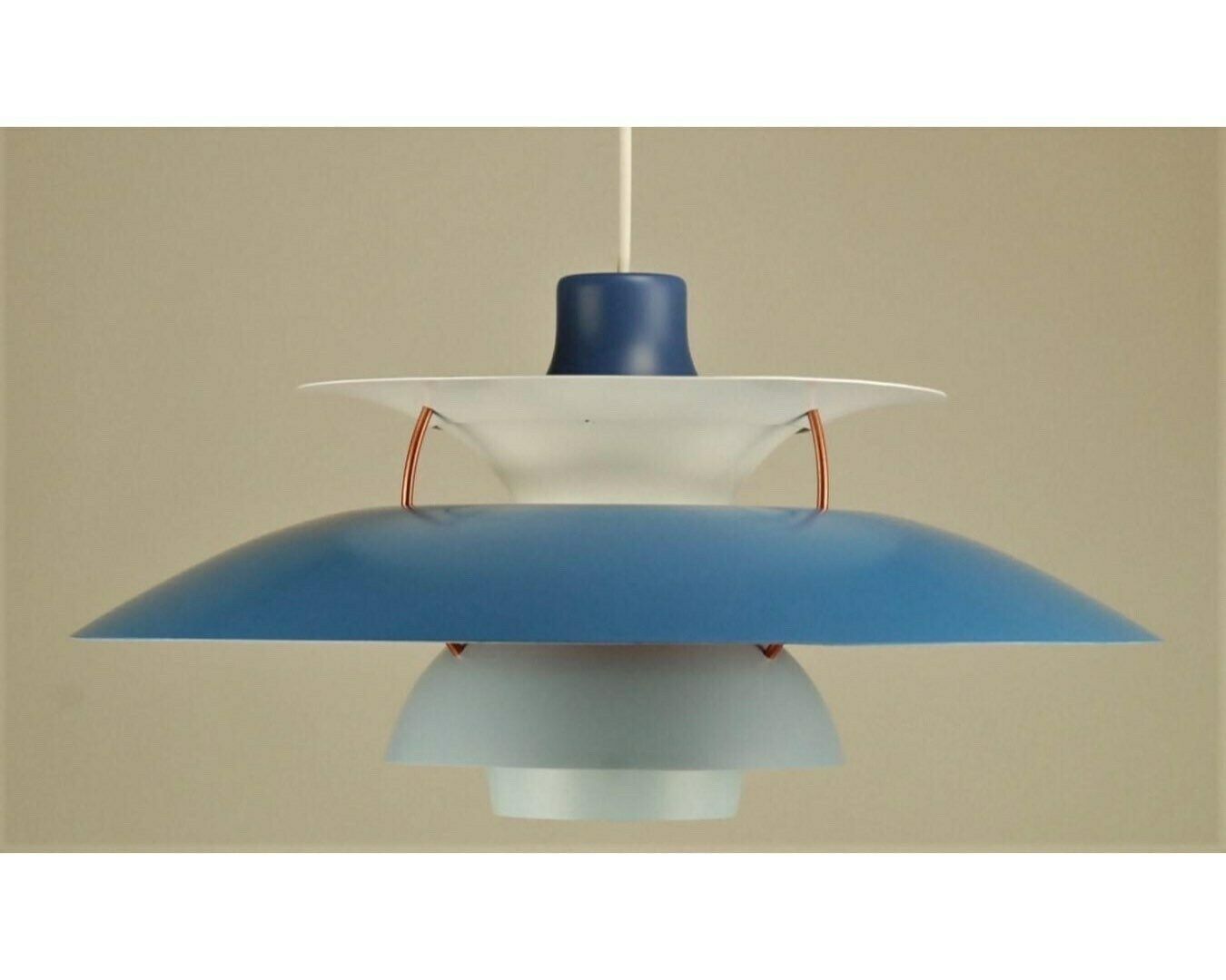 Hues Of Blue Louis Poulsen Ph5 Original Restored Pendant Lamp With Orange ‘Anti Glare Ring’