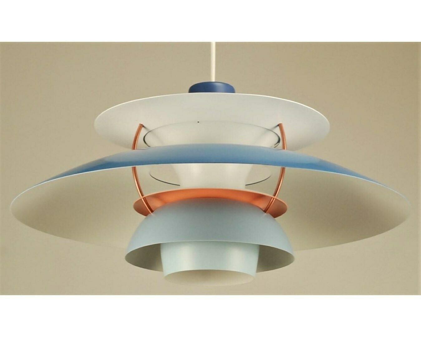 Hues Of Blue Louis Poulsen Ph5 Original Restored Pendant Lamp With Orange ‘Anti Glare Ring’ photo Lighting