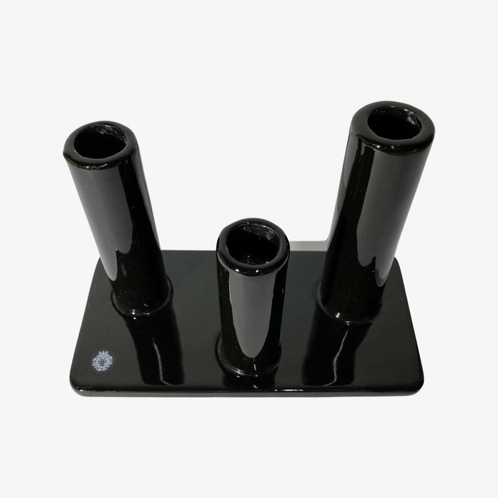 Black Candlestick Stand   Vintage Candle Holder Made From Black Shiny Ceramic From The Mid Century | Glazed Ceramic Handmade From Denmark photo vintage
