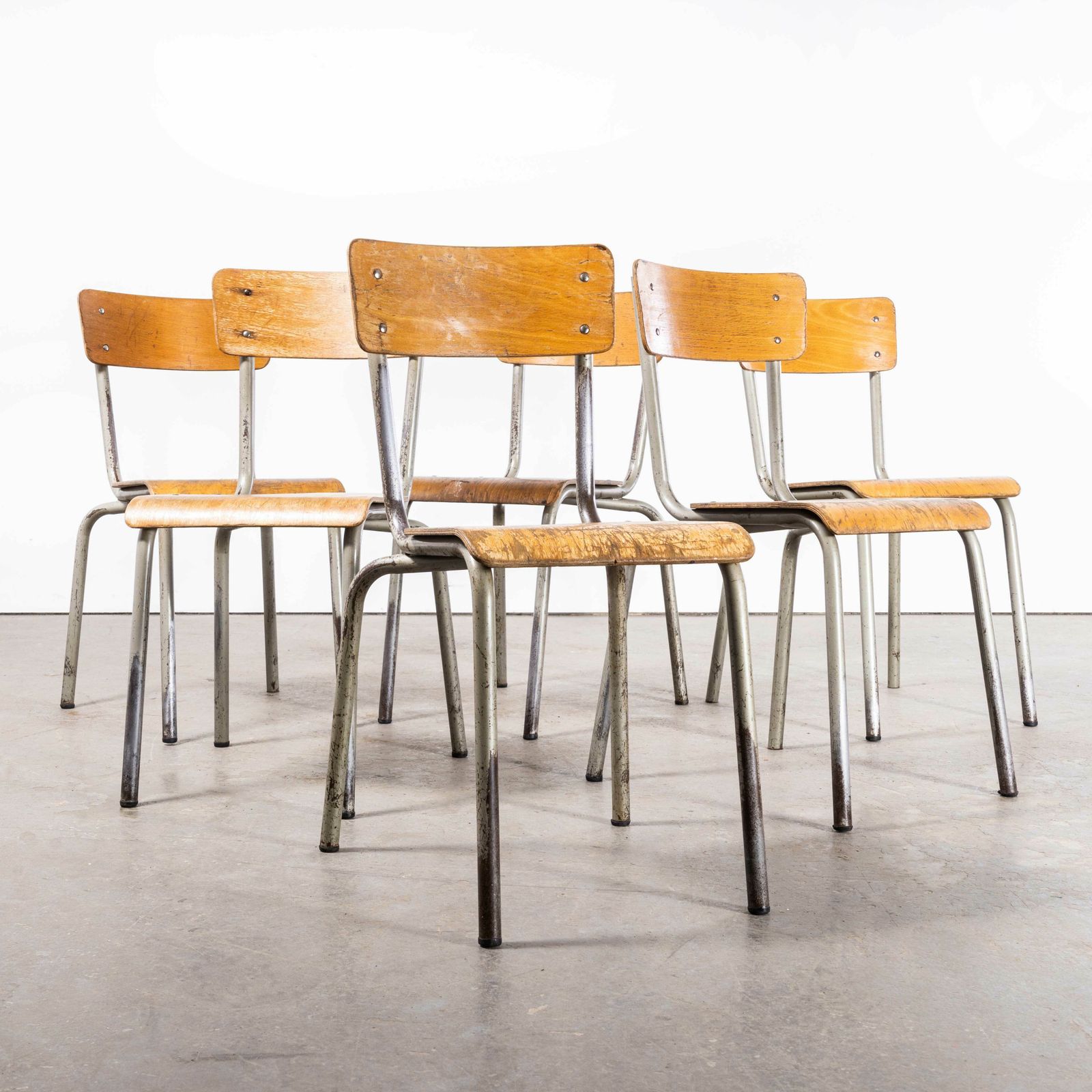 1950’s French Mullca Stacking Dining Chair – Grey Model 511 – Set Of Six