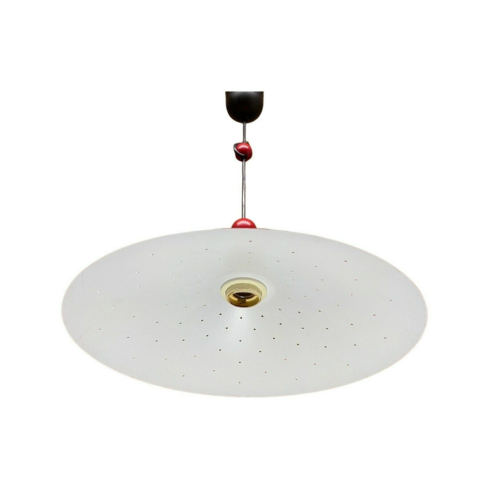 Retro Red Designer Pendant Light | Metal Hanging Vintage Designer Lamp From The Mid Century | Good Condition, 1960s photo vinterior